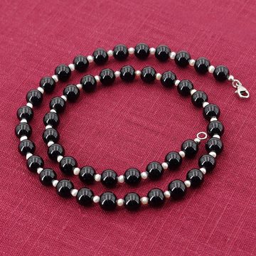 trendor Perlenkette Perlenkette für Männer mit Onyx- und Süßwasserperlen 50 cm
