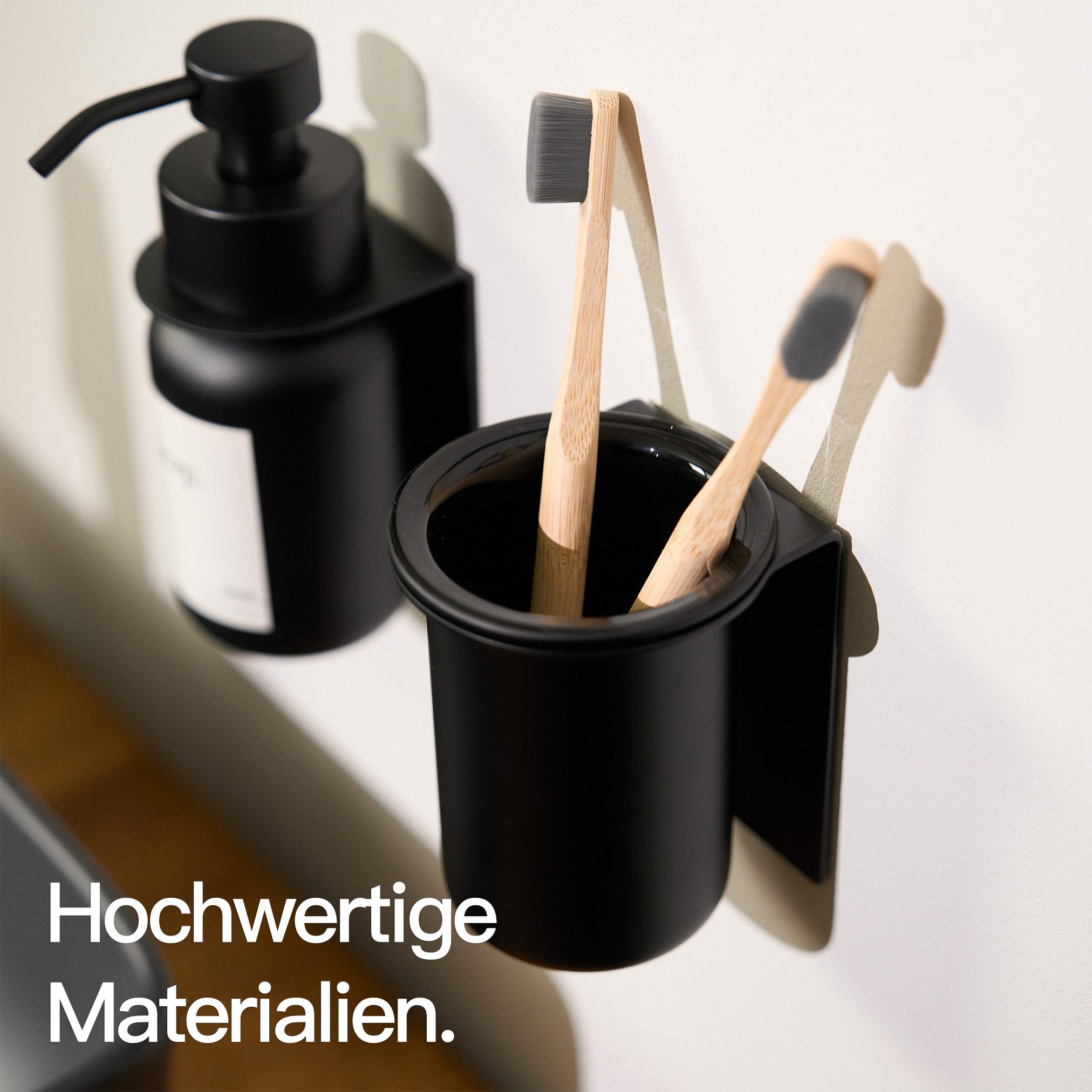 Designfabrik Hamburg Zahnbürstenhalter Glas Wandmontage ohne Bohren, pulverbeschichtet, Glas – Bild 4 von 5