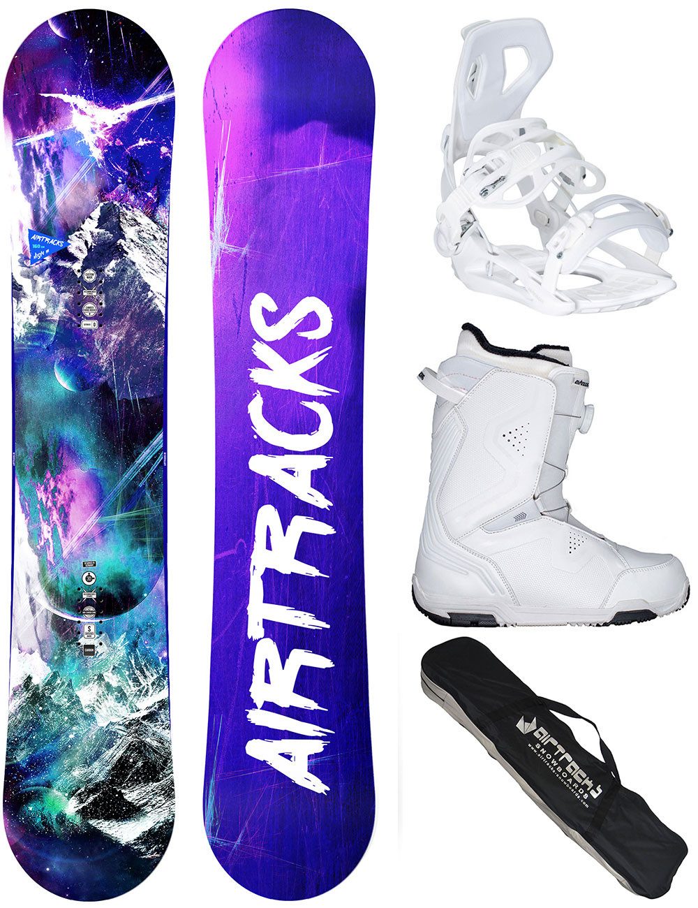 Airtracks Snowboard Damen Snowboard Komplett Set High M Carbon Rocker »Mod. 26/27 (Damen Snowboard Set HighM Carbon+Bindung MasterW+Boots+Bag, 4 St., 4er-Pack), »Mod. 25/26 / 140 145 150 155 cm