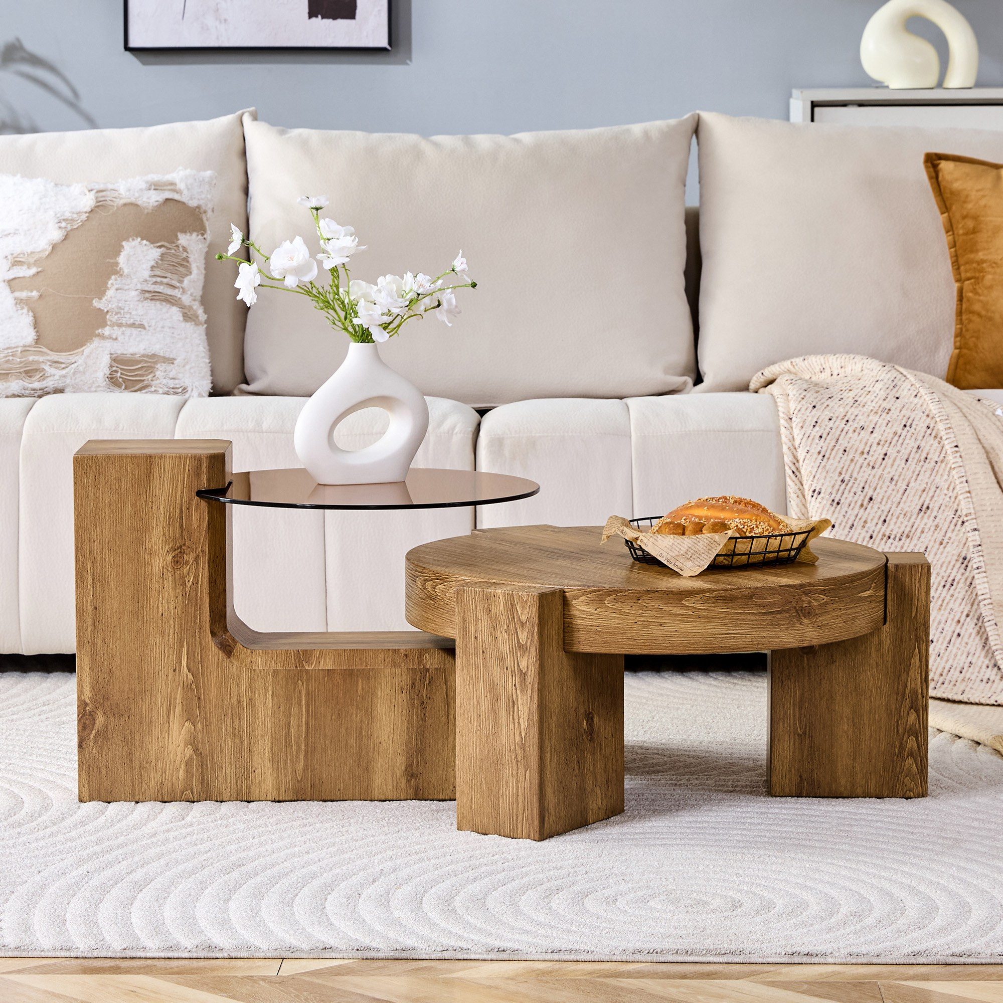 LIVIHOME Couchtisch ARIA (Packung), Couchtisch-Set, MDF, Glas