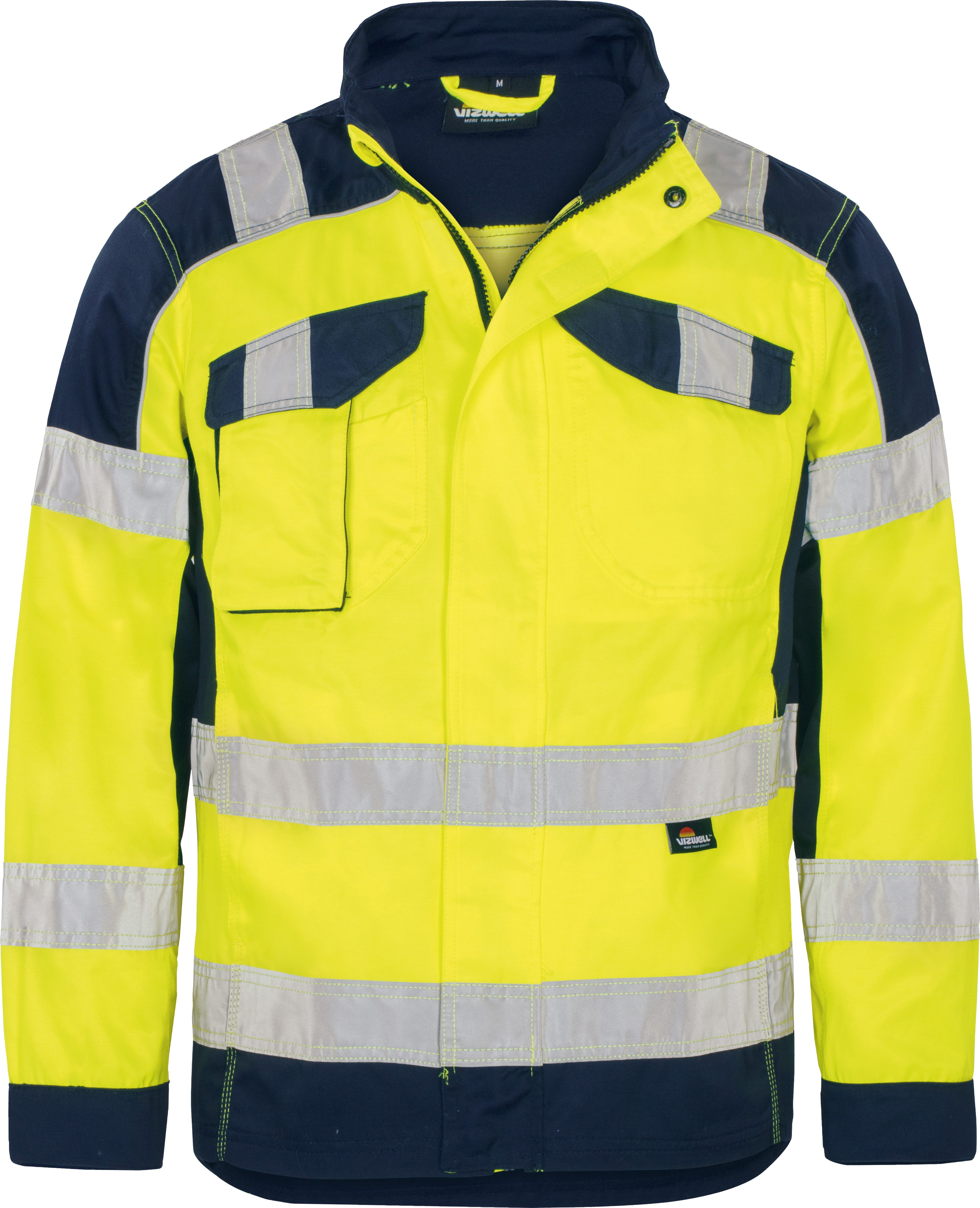 vizwell Arbeitsjacke Herren Warnschutz Bundjacke Arbeitsjacke orange oder gelb reflektierend - strapazierfähig und zertifiziert