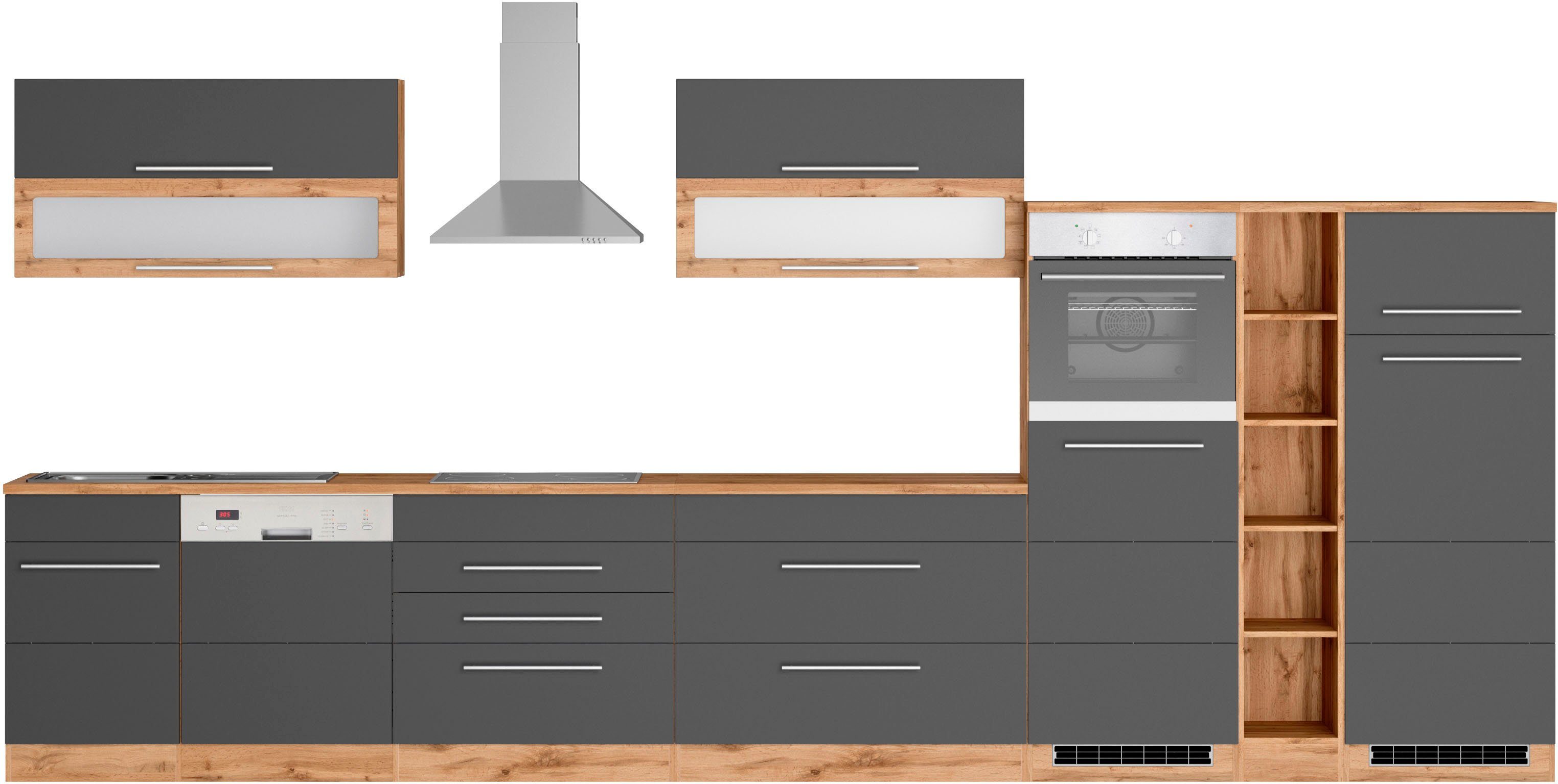 KOCHSTATION Küchenzeile KS-Wien, Breite 440 cm, wahlweise mit E-Geräten