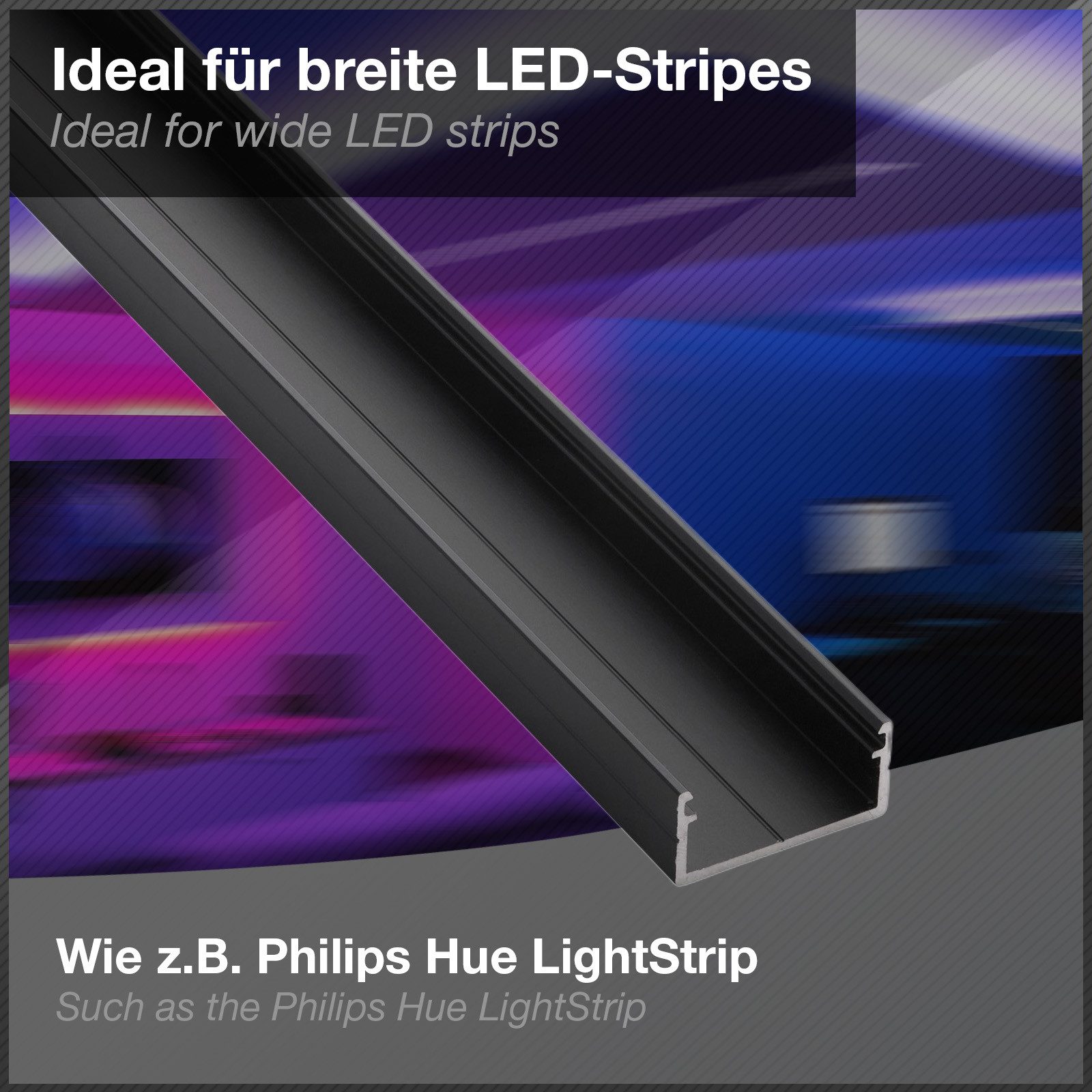 SO-TECH® LED-Stripe-Profil LED Profil-PH1 für breite LED Stripes bis 16 mm, 1m (18x8,5mm) schwarz, klare Abdeckung & Endkappenset – Bild 5 von 5