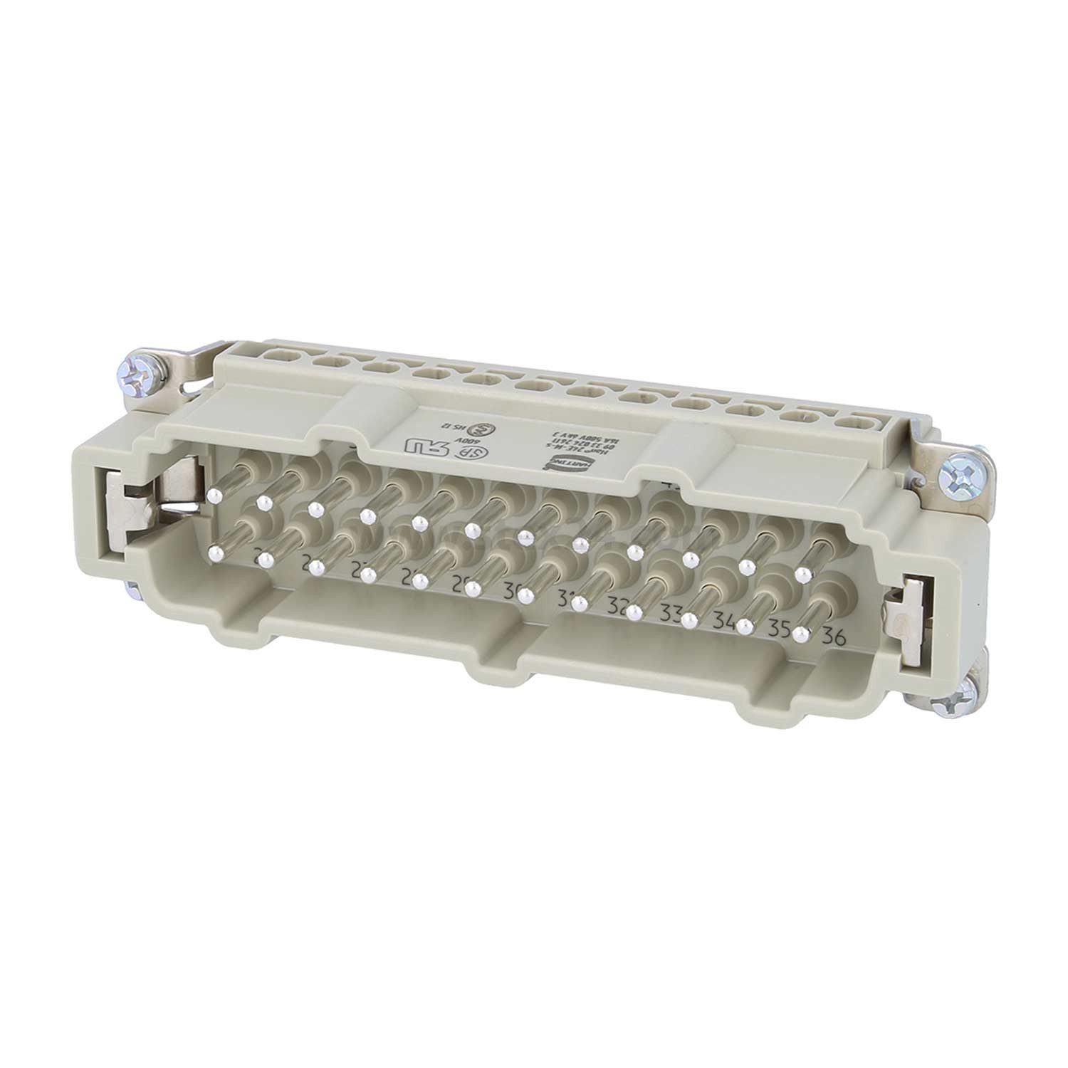 Harting DIN-Stecker Titel:Han 24E Stifteinsatz (M) Schraubanschluss, 24-polig+PE 500V, 16A, "Querschnitt 0,75mm² - 2,5mm²", "Querschnitt AWG26 - AWG14"