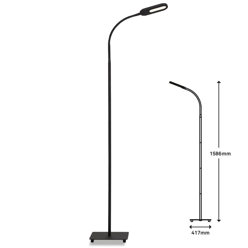 Briloner Leuchten Stehlampe 1297-015, Dimmfunktion, LED fest integriert, 2700K - Extra-Warmweiß, Stehleuchte, 128cm, Schwarz, 6,5W, Wohnzimmer, Schlafzimmer, Büro