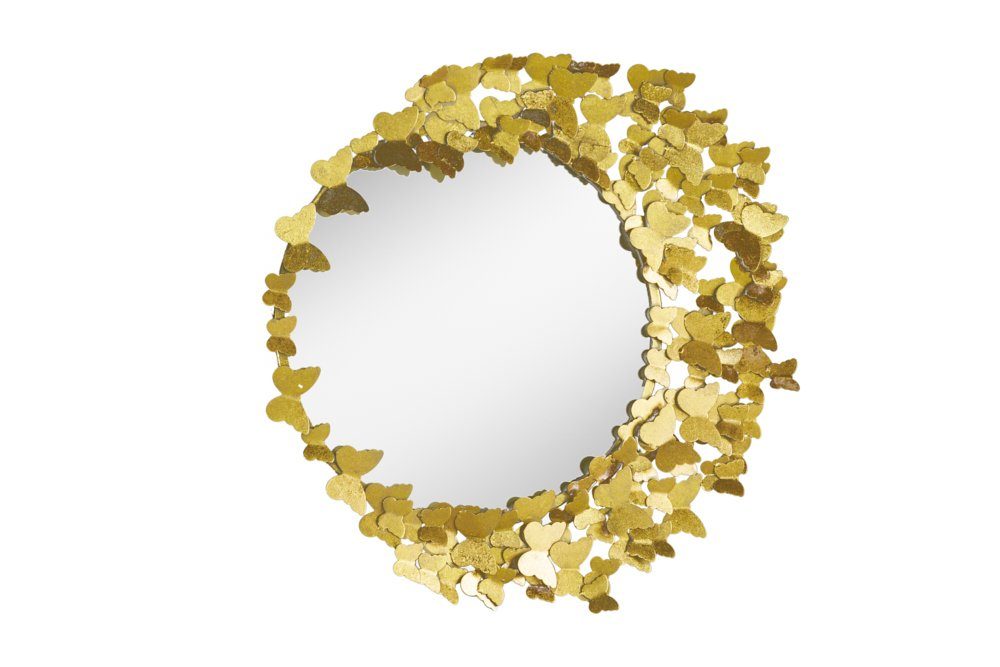 riess-ambiente Wandspiegel · 1-St), mir BUTTERFLY · · Dekoration 80cm rund Metall gold (Einzelartikel, · Rahmen Wohnzimmer