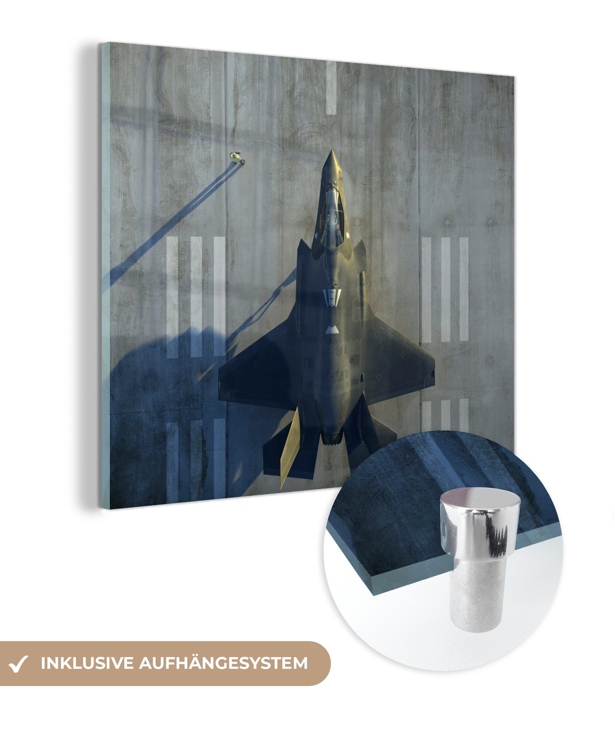 MuchoWow Acrylglasbild Der F-35 Lightning II Jet am Boden, (1 St), Glasbilder - Bilder auf Glas Wandbild - Foto auf Glas - Wanddekoration