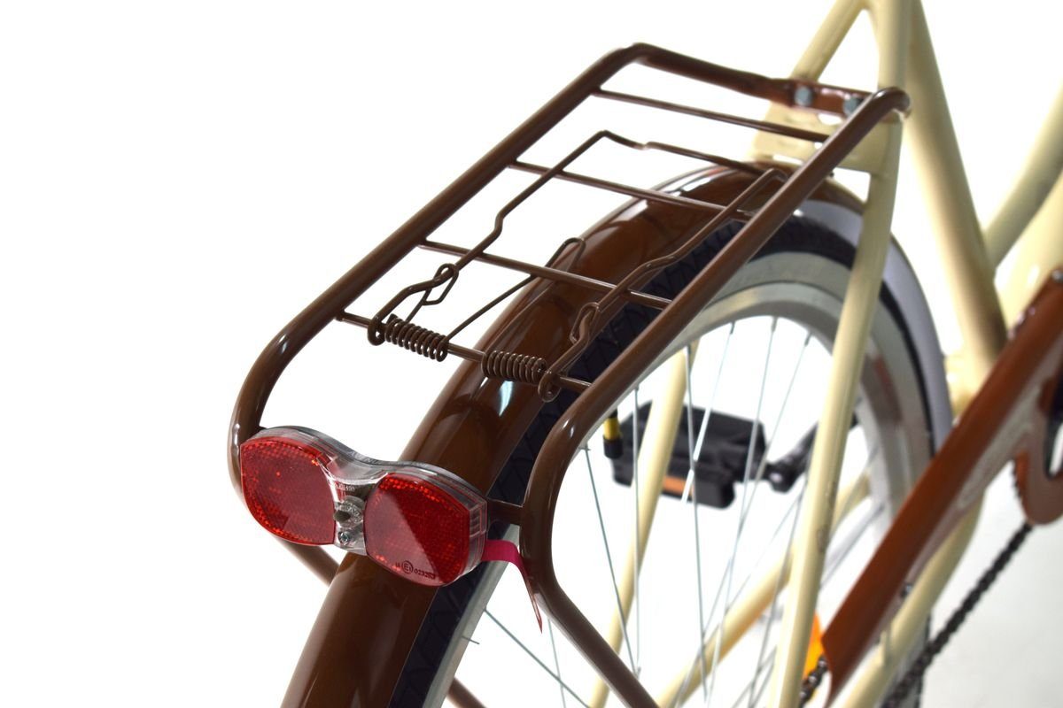 T&Y Trade City Bike 28 inch Women's Girls' City Bicycle Bike Road Traffic Regulations Reflective Beige 1 Speed, 1 Gear, Coaster Brake, Luggage Rack, Lights, Kickstand, Basket