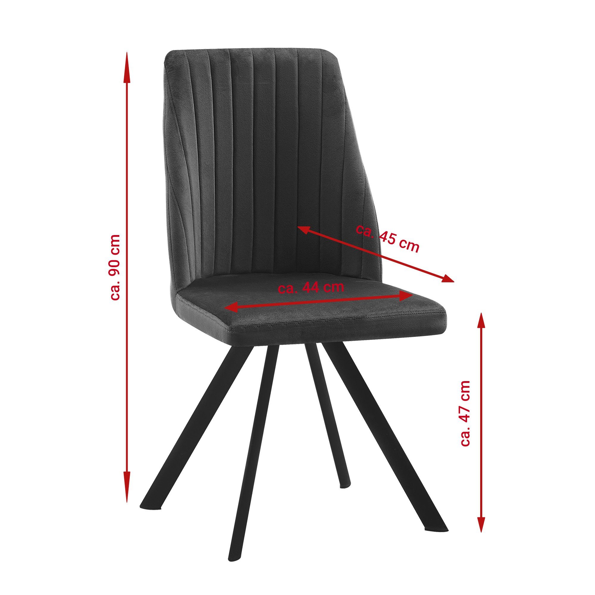 TRISENS Polsterstuhl 2 Dunkelgrau oder 4 mit Stühle, 3 Essstuhl St), Penelopa 2, Metallgestell Velvetoptik in stabilem (1, edler Küchenstuhl