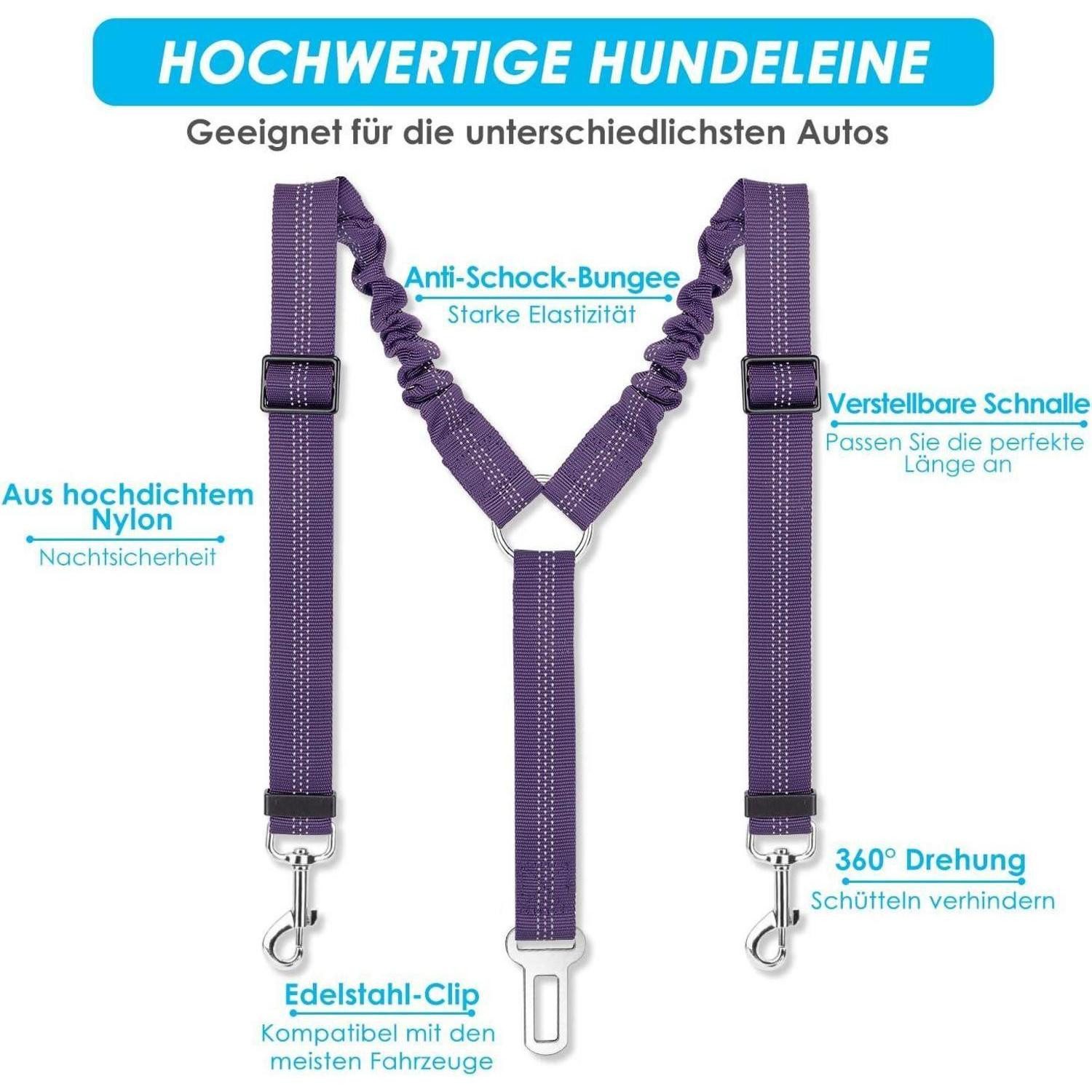 SlowTon Autohundegeschirr Anschnallgurt Hund Auto: 2in1 verhedderungsfrei elastisch