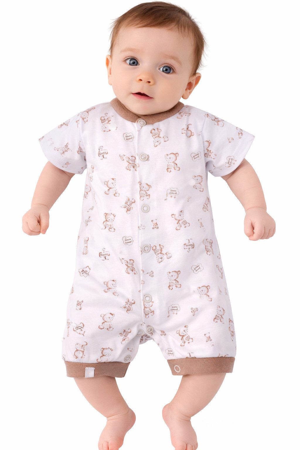 La Bortini Spieler Spieler Baby Sommer Strampler in weiß beige mit Bärchen