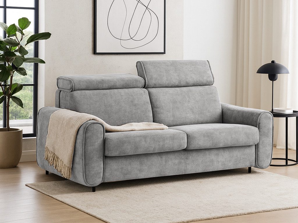 Beautysofa Schlafsofa Pavarti modernes Sofa mit italienischem Klappmechanismus und Matratze, mit Bettkasten, verstellbaren Kopfstützen und Schlaffunktion, in 3 Größen & 8 Farben