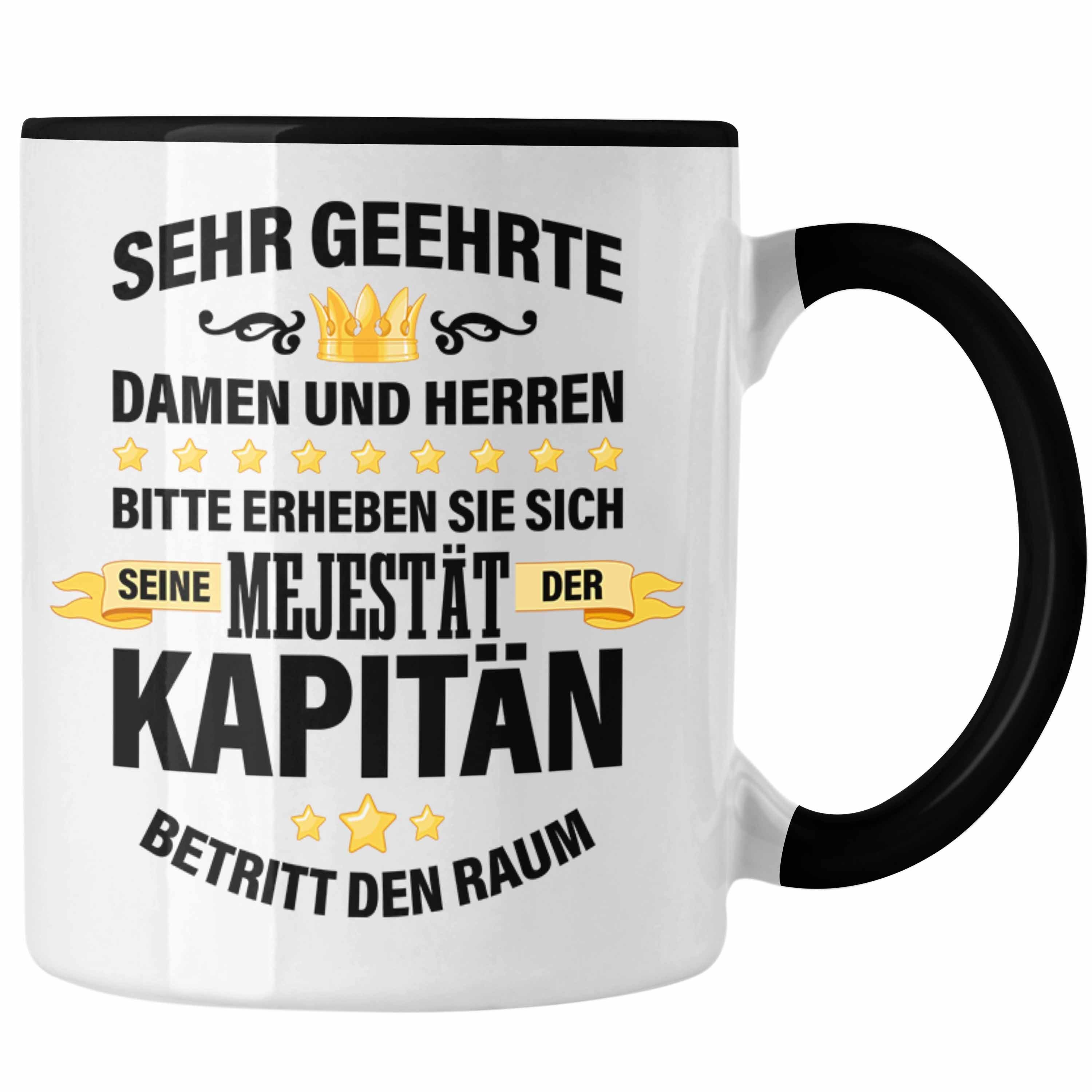 Trendation Tasse Trendation - Kapitän Tasse Geschenk Spruch Männer Vater Geschenkidee Käpten Geburtstag Schwarz