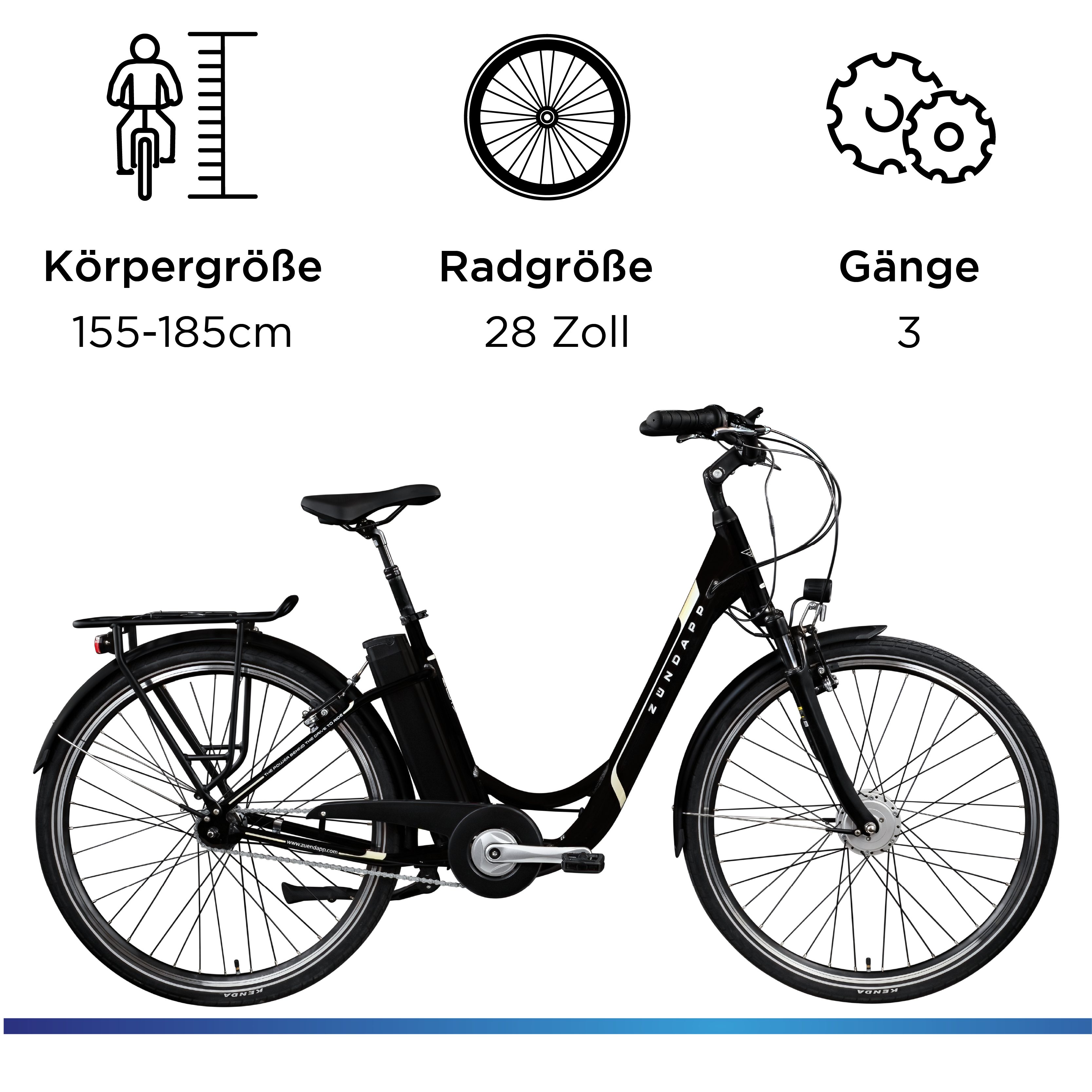 Zündapp E-Bike Cityrad Z517, 7 Gang, Nabenschaltung, Frontmotor, 531 Wh, E Bike Damenfahrrad 28 Zoll 155 - 190 cm mit 7 Gang Nabenschaltung