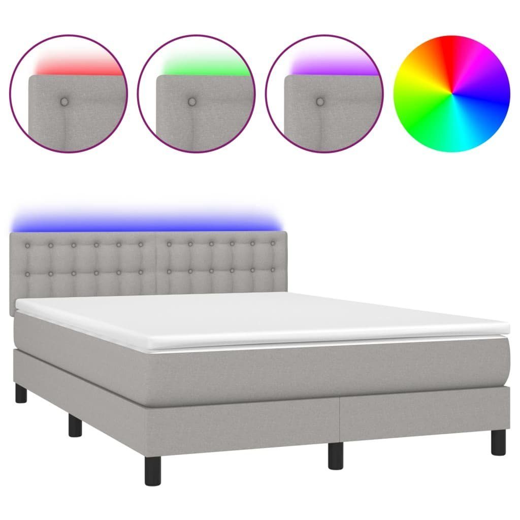 vidaXL Boxspringbett 140 x 200 cm Boxspringbett mit Matratze LED Hellgrau 140x200 cm Stoff