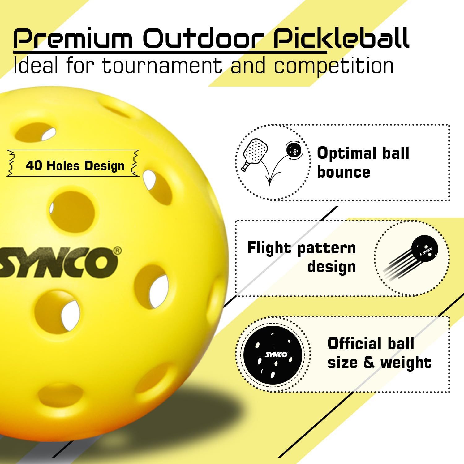 GICO Pickleball Synco Pickleball Outdoor 40 Loch – Offizielle Größe, 6 St. - 1062