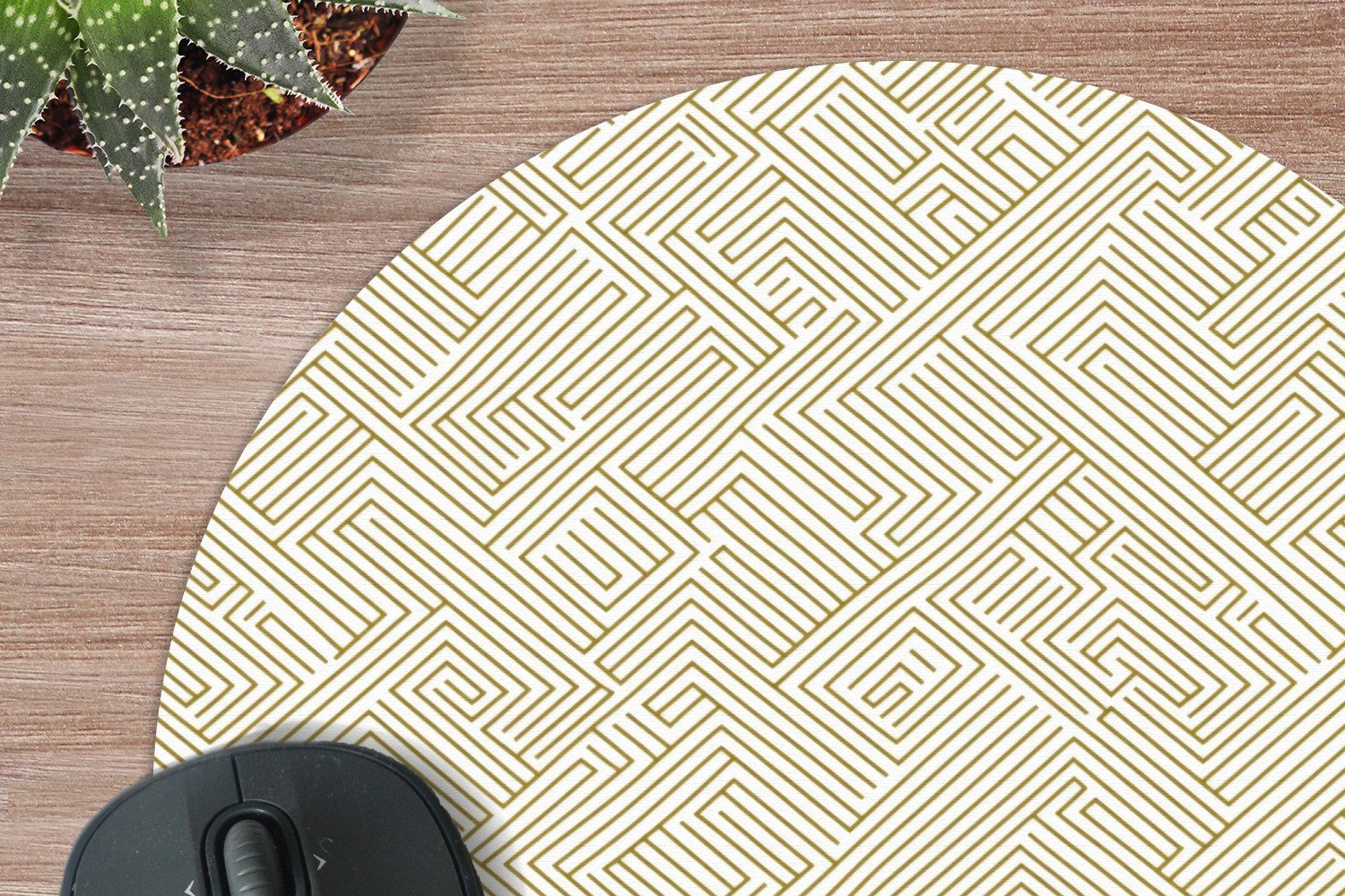 MuchoWow Mauspad Geometrisch - Linien - Grün (1-St), Büro für Tastatur und Maus, Mousepad Gaming, Rund 20x20 cm