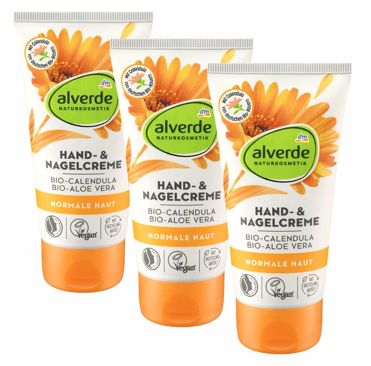 Handcreme Bio-Calendula & Bio-Aloe Vera - alverde Naturkosmetik 3 x 75 ml