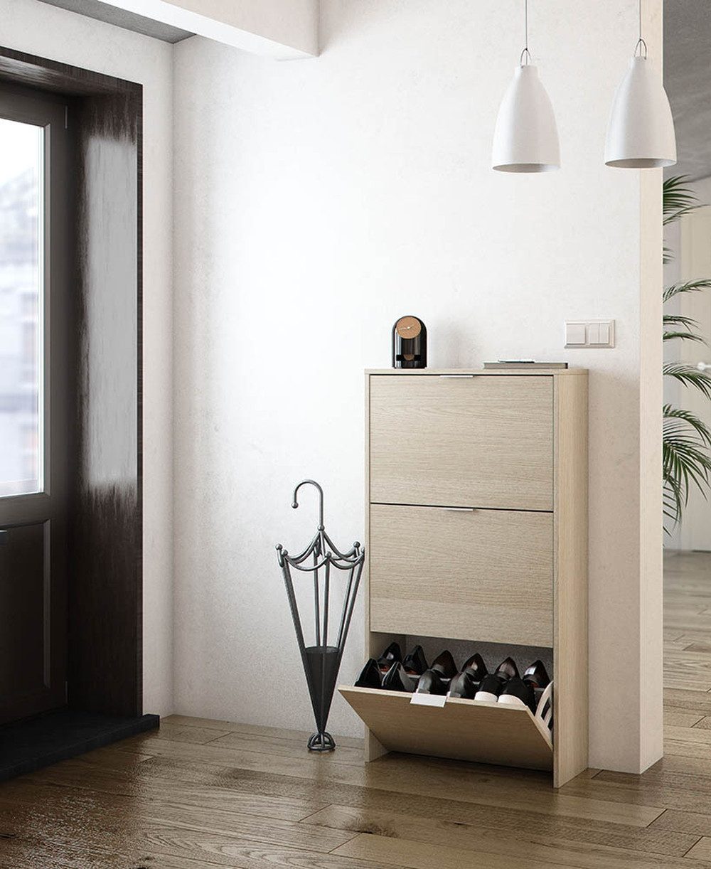 freiraum Schuhkipper Schuhkipper >Shoe cabinet< in Eiche/Weiß Hochglanz - 60x113x22 (BxHxT), in Eiche/Weiß Hochglanz - 60x113x22 (BxHxT)