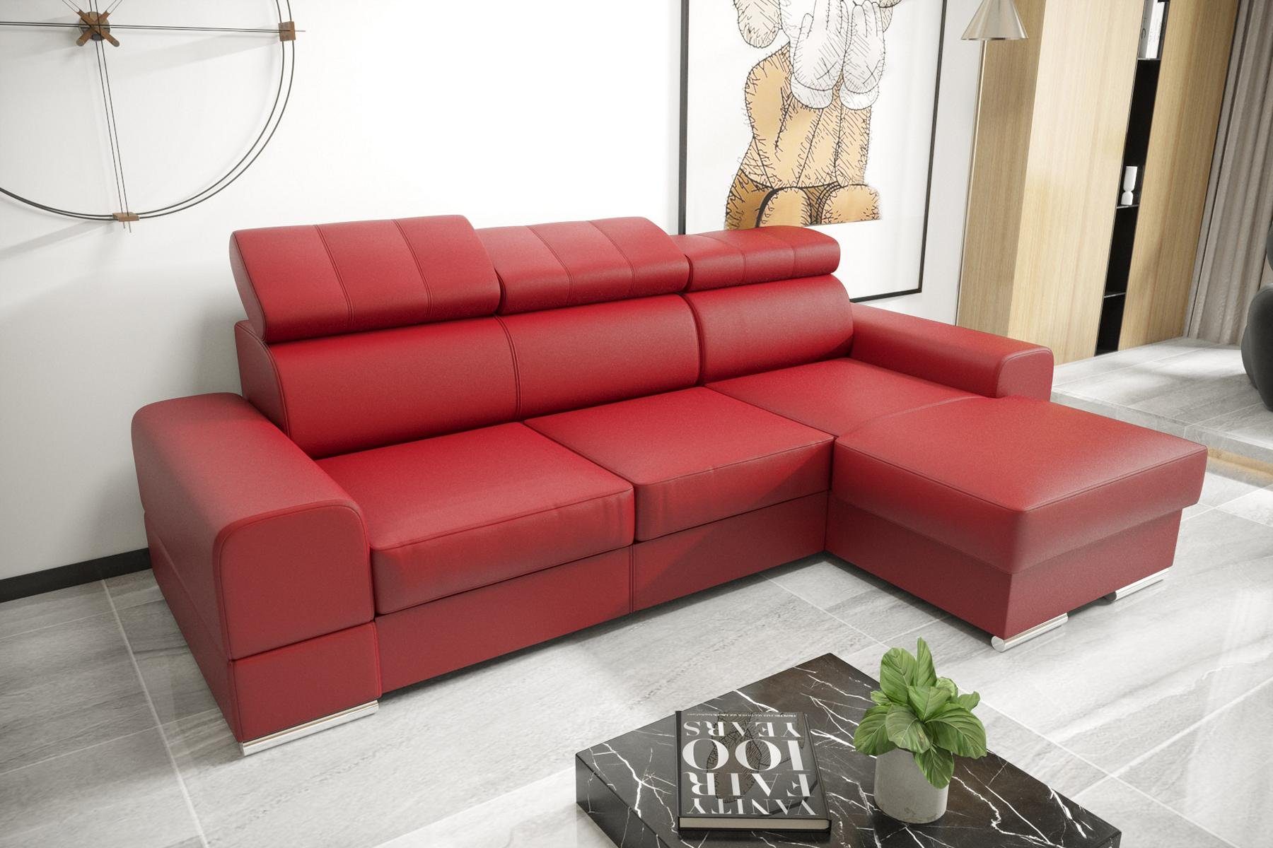JVmoebel Ecksofa Wohnlandschaft Bettfunktion L-Form Europe Ecksofa in Couch, Made Sofa Rot Stoff