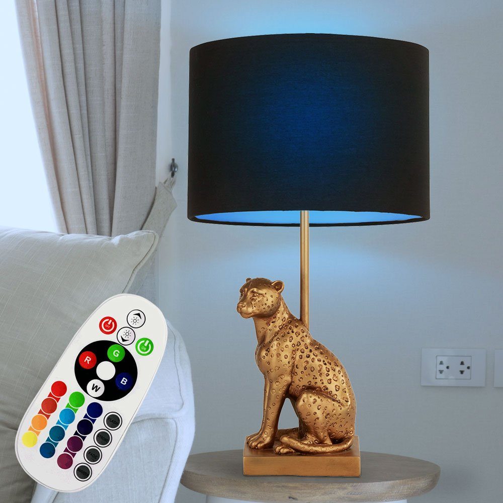 Leuchtmittel Leuchte Textil Warmweiß, Design Tisch Gepard LED Farbwechsel, etc-shop inklusive, Lampe Tischleuchte, Nacht Fernbedienung