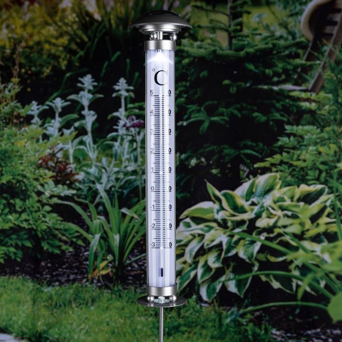 Gravidus Gartenthermometer LED Solar Thermometer beleuchtet Solarthermometer Gartenthermometer Garten außen