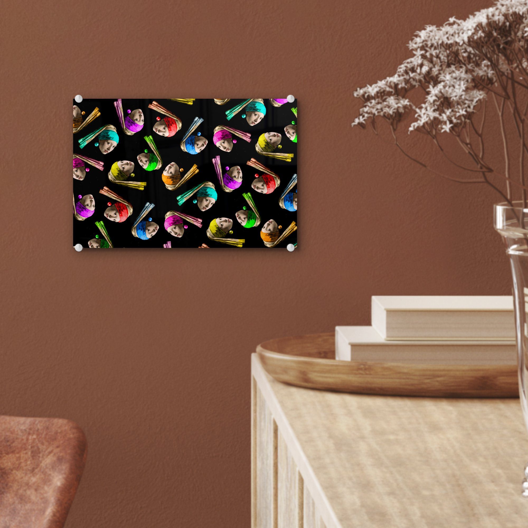 Wandbild - auf Acrylglasbild with Bilder - - Glas MuchoWow Pearl Earring - Glas Girl Regenbogen, Muster Wanddekoration Foto St), a auf (1 - Glasbilder