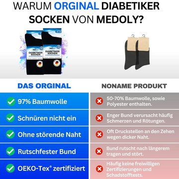 MEDOLY Diabetikersocken mit 97% Baumwolle, ohne Bund (6 Paar) ohne störende Naht