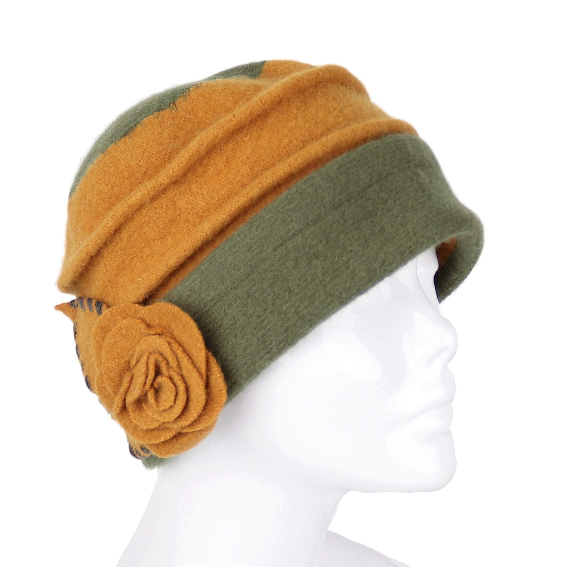 MIRROSI Filzhut Damen Wollfilzhut Wollhut mit Blumen 100% Schurwolle