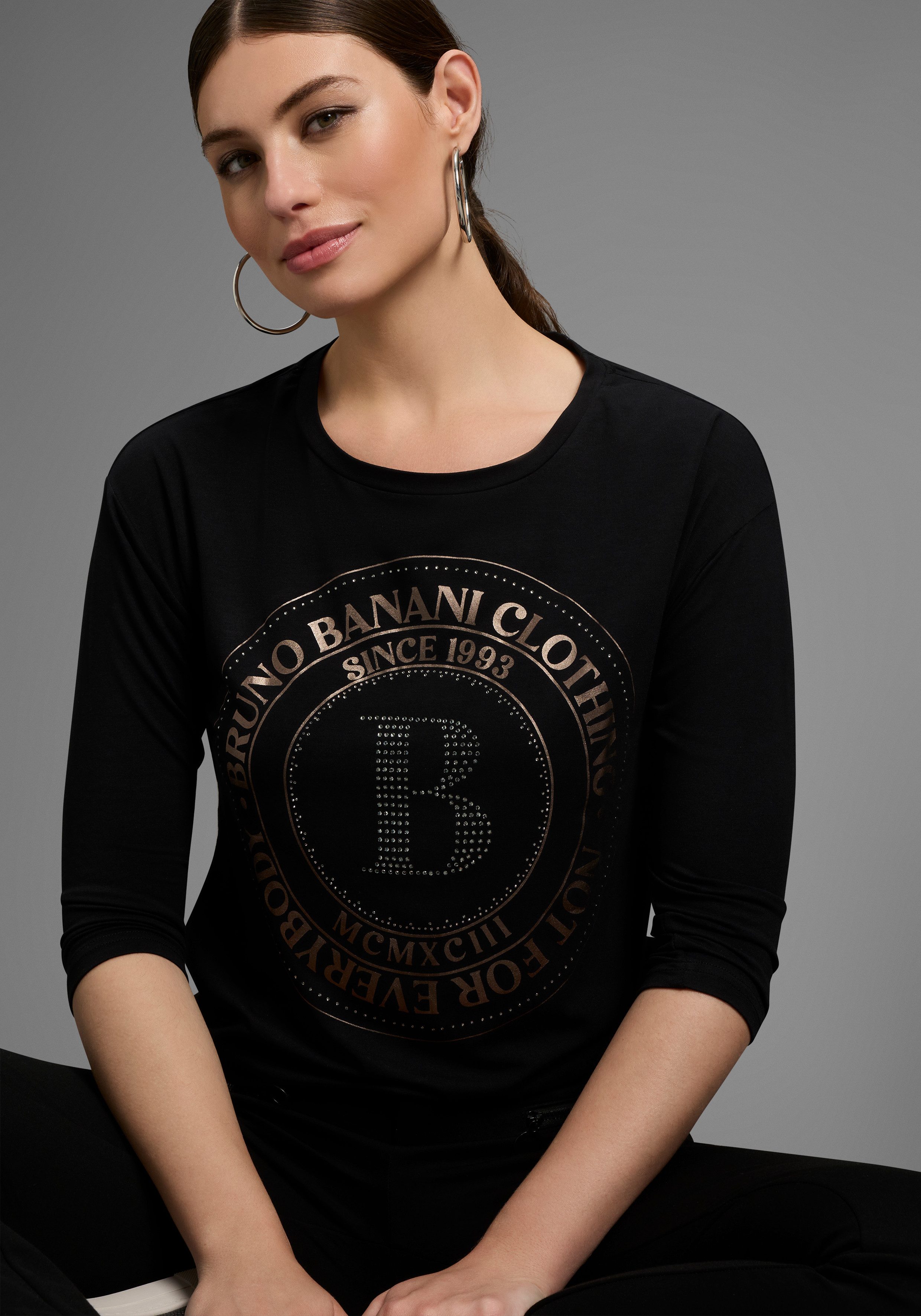 Bruno Banani 3/4-Arm-Shirt mit Foil-Print und Glitzersteinen - NEUE KOLLEKT günstig online kaufen