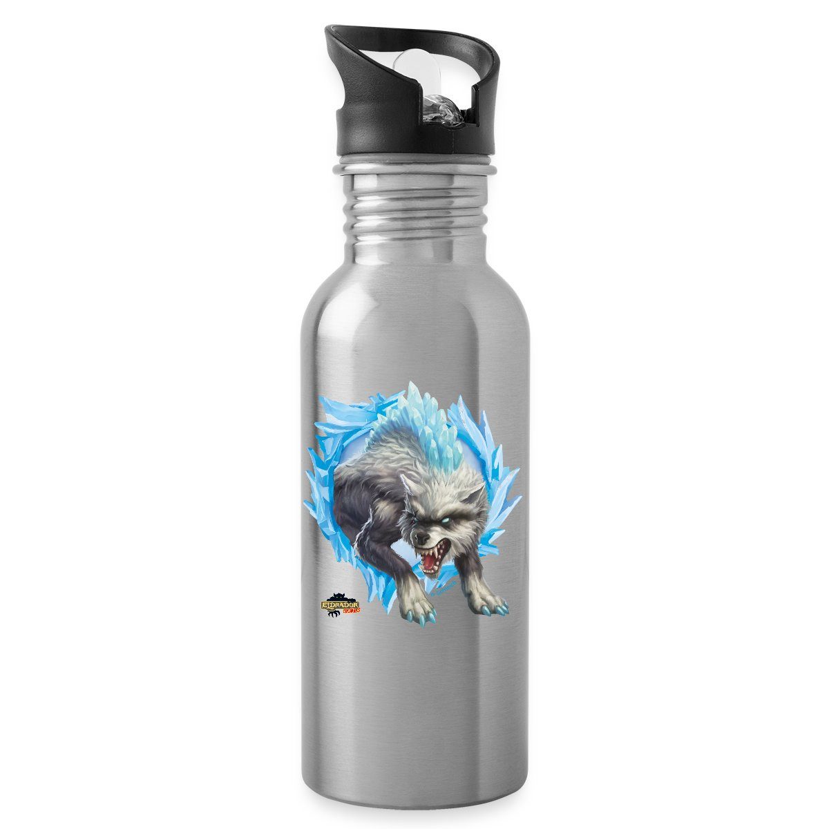 Spreadshirt Trinkflasche Schleich Eldrador Creatures Schneewolf Geschenk Wasserflasche mit Stro