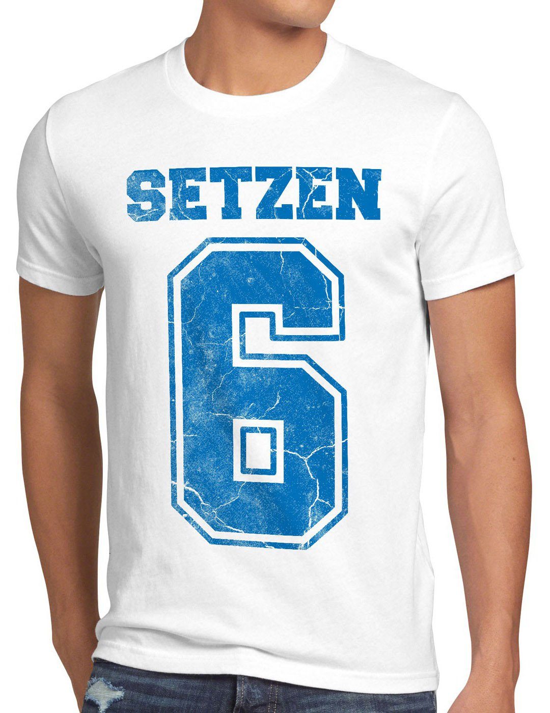 T-Shirt Herren schule weiß Sechs style3 zeugnis abschluss Print-Shirt Setzen