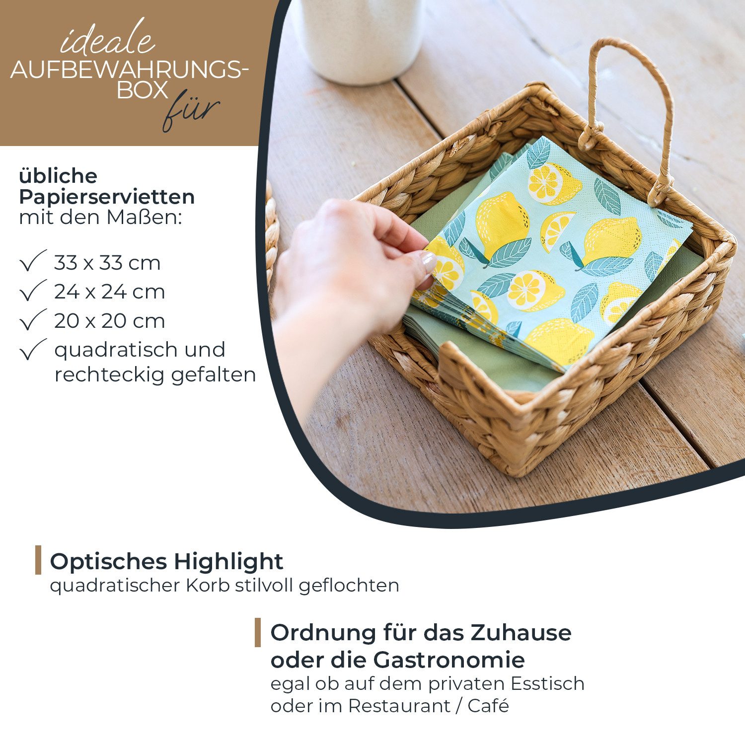 HMF Serviettenhalter Serviettenhalter geflochten aus Wasserhyazinthe, Wasserhyazinthe, (1-tlg), Serviettenständer mit Sicherungsklemme, 19 x 19 x 8 cm