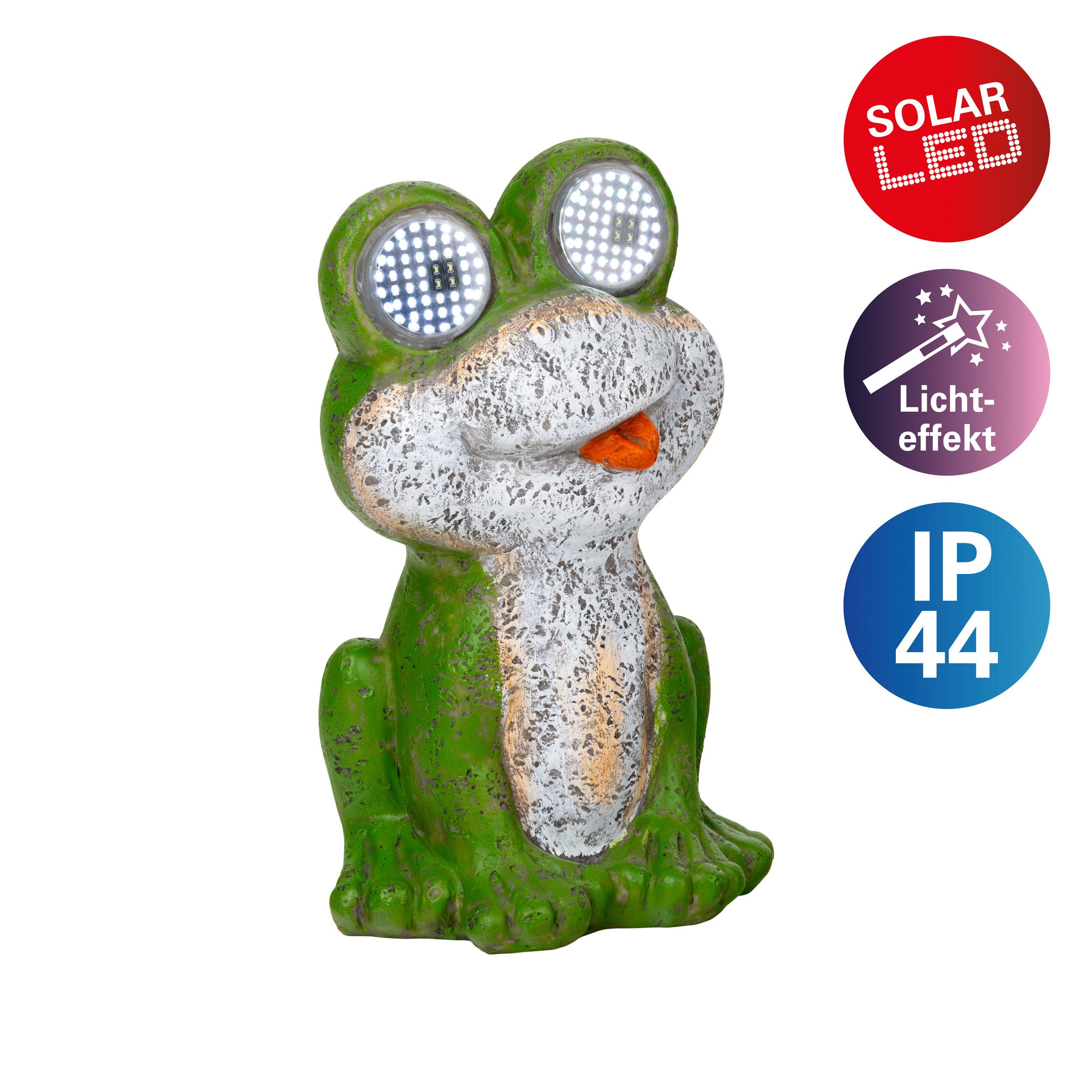 näve LED Solarleuchte Froggel, LED fest integriert, Warmweiß, Froschfigur, animierte LED Augen mit Bewegungseffekt, H: 19cm, grün