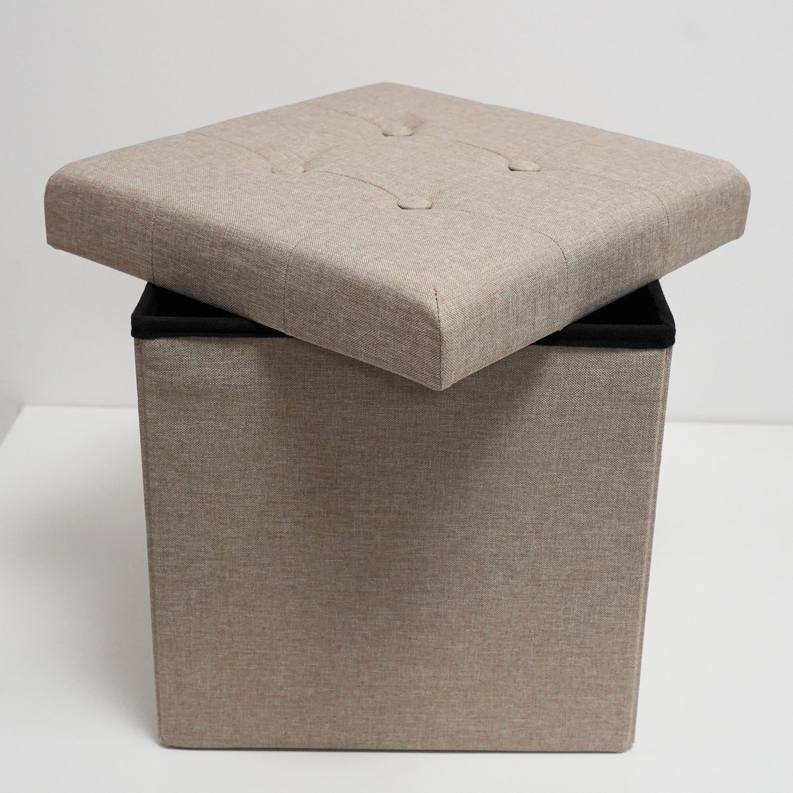 style home Sitzhocker mit Stauraum faltbare Sitzwürfel, Sitzbank Fußhocker für Wohnzimmer Schlafzimmer, Leinen, Khaki – Bild 3 von 5