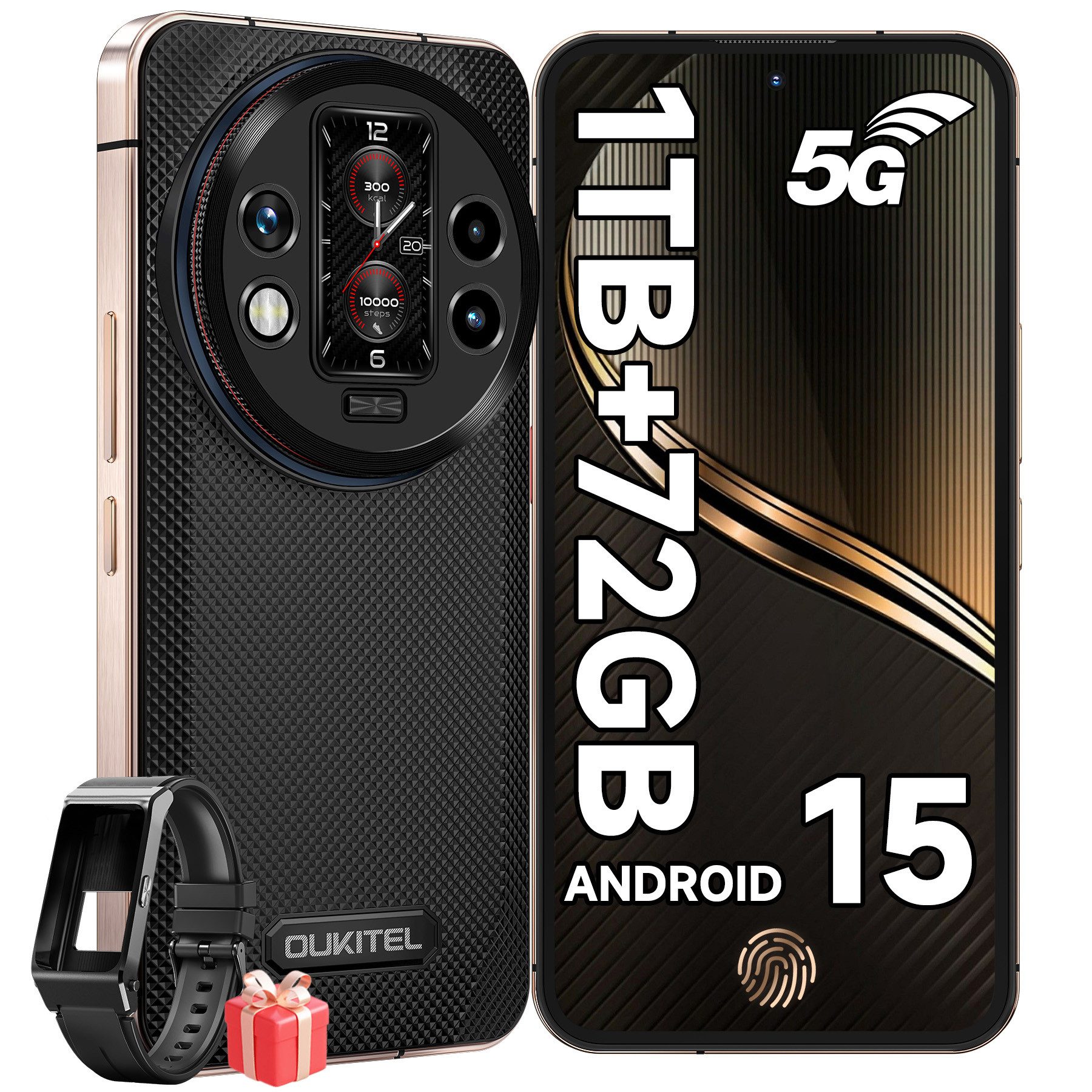 OUKITEL WP200 Pro 5G Outdoor Smartphone (17,02 cm/6.7 Zoll, 1000 GB Speicherplatz, 108 MP Kamera, IP68 Wasserdicht Baustellenhandy, Android 15, 8800mAh, AMOLED Display)