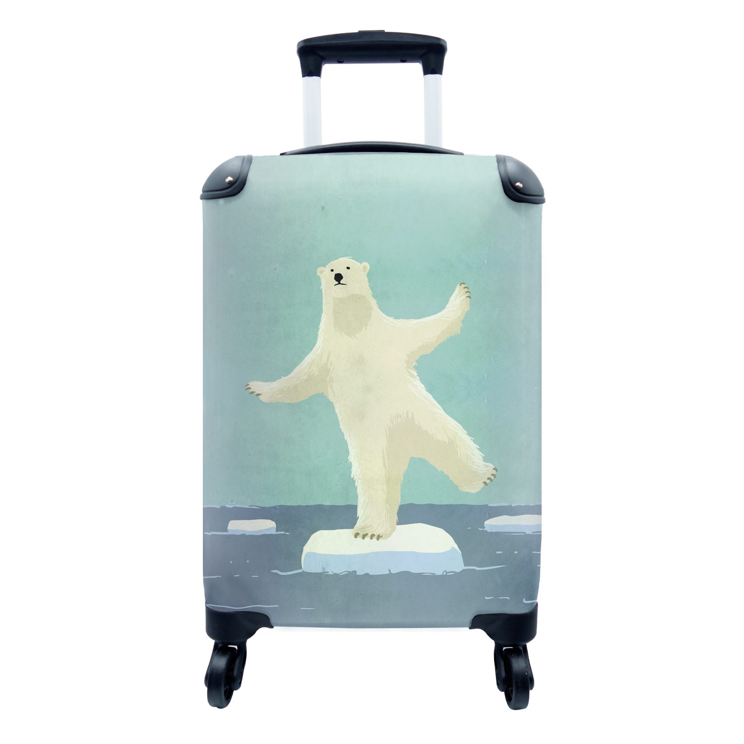 MuchoWow Handgepäckkoffer Illustration eines balancierenden Eisbären, 4 Rollen, Reisetasche mit rollen, Handgepäck für Ferien, Trolley, Reisekoffer | Handgepäck-Koffer