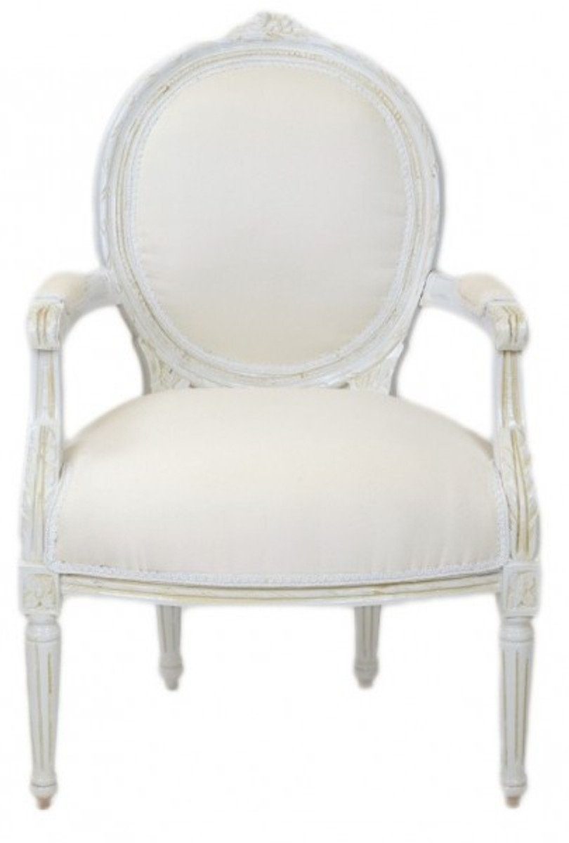 Casa Padrino Besucherstuhl Luxus Barock Medaillon Salon Stuhl Antik Weiß - Möbel Antik Stil