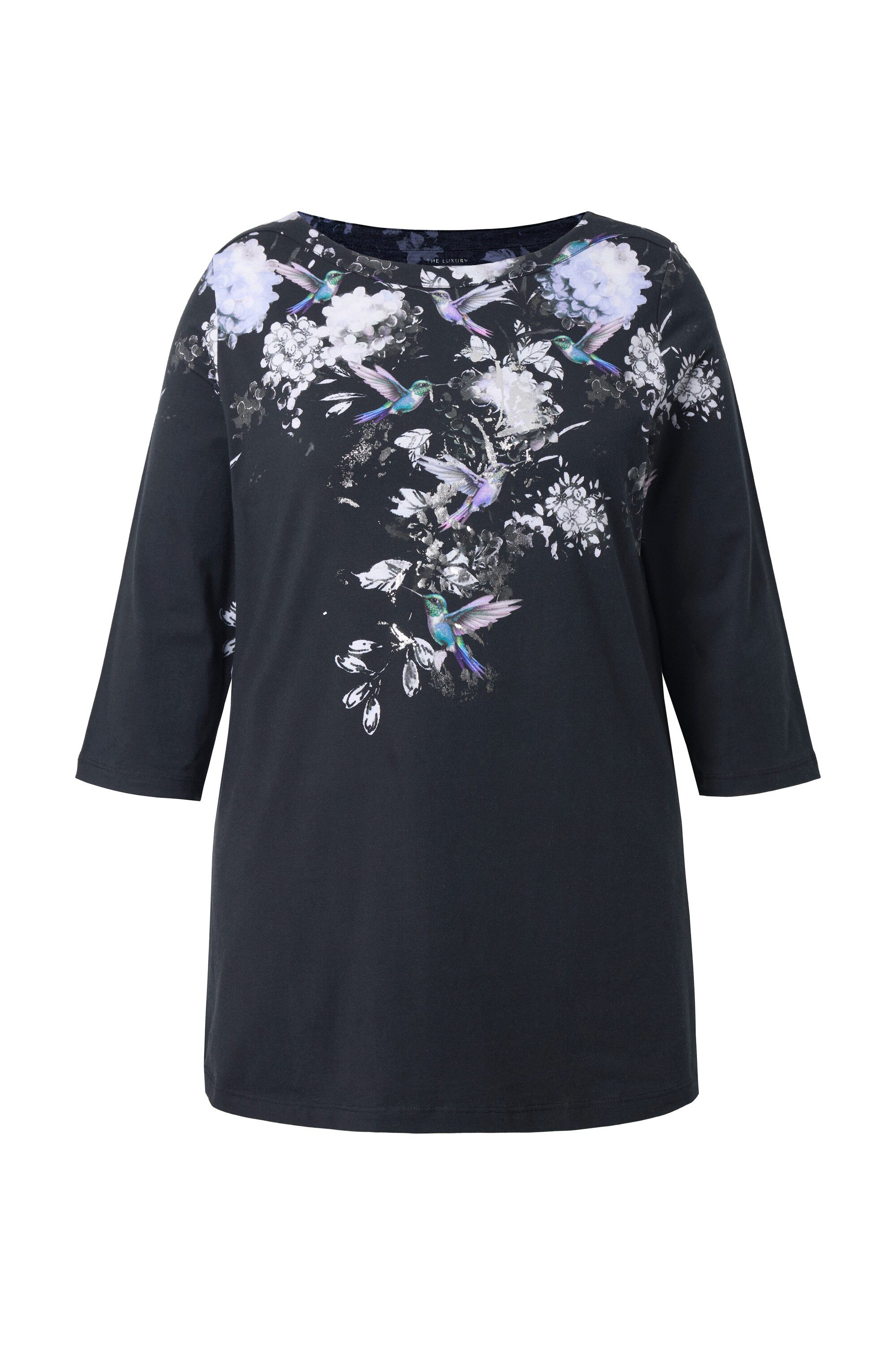 Ulla Popken T-Shirt Shirt A-Linie U-Boot-Ausschnitt 3/4-Arm