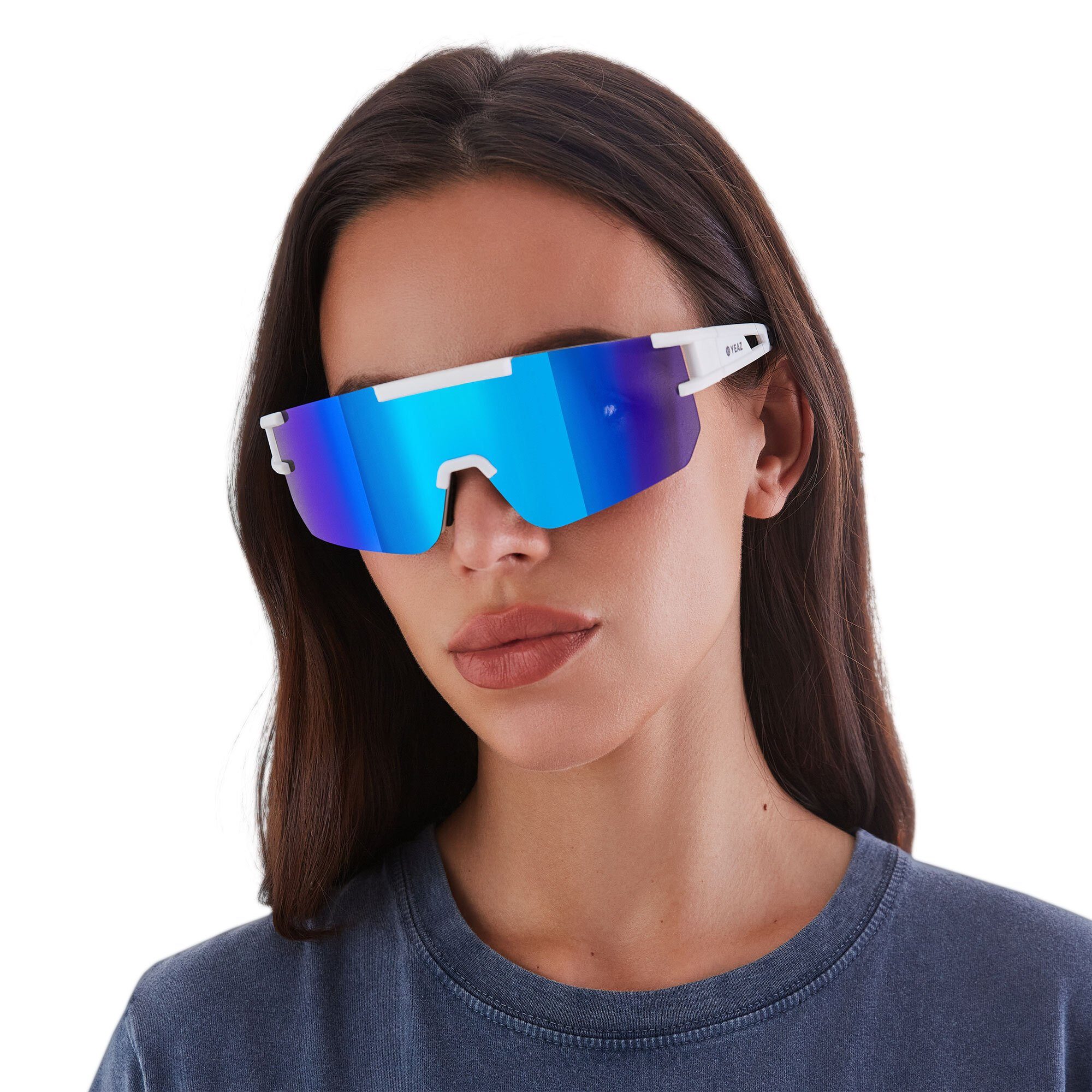 Guter YEAZ Sportbrille bei Schutz Sicht SUNSPARK bright optimierter sport-sonnenbrille white/blue,
