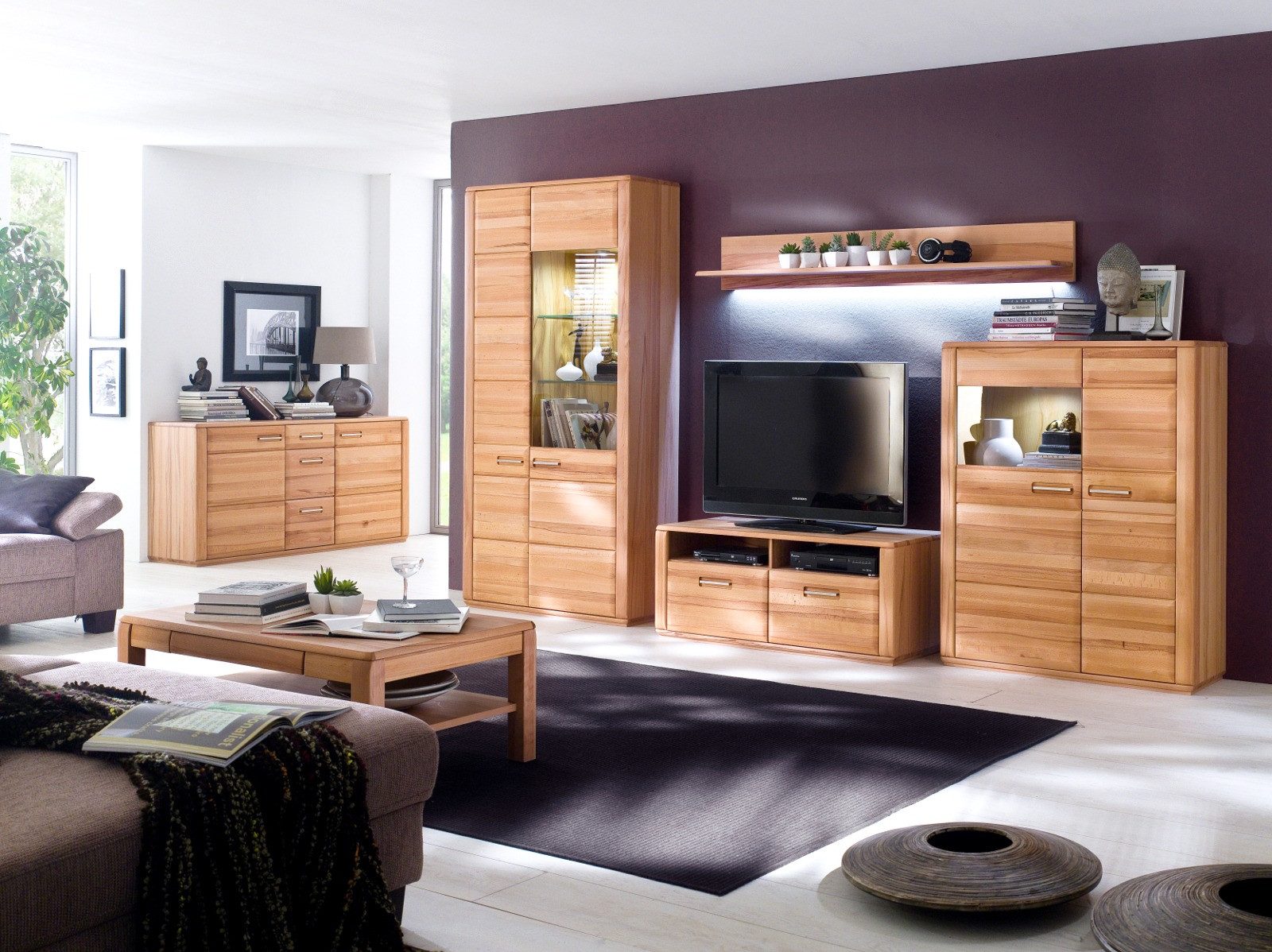 Empinio24 Highboard Sanremo, Breite 107 cm, 2-türig, Kernbuche teilmassiv