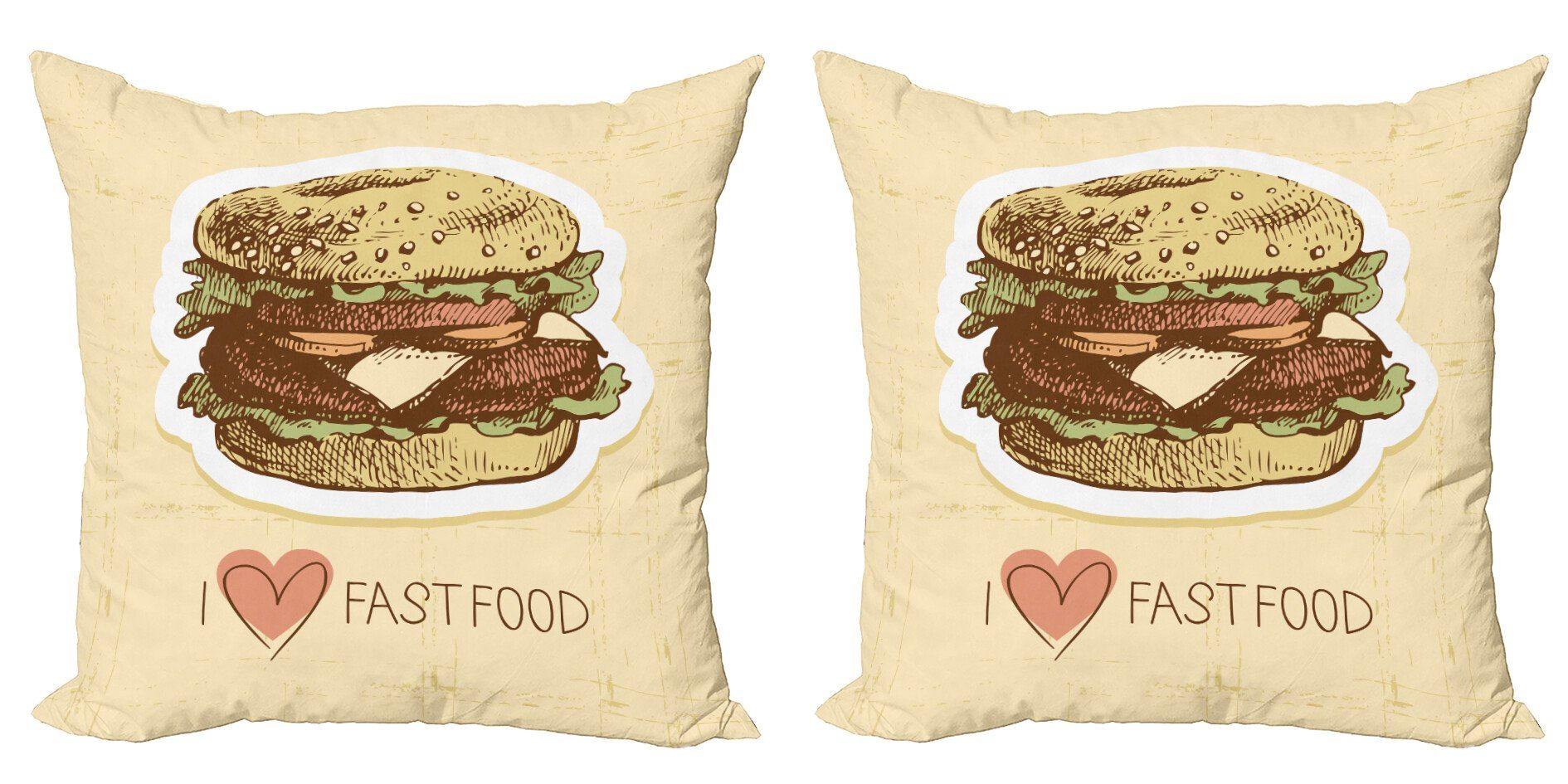 Kissenbezüge Modern Accent Doppelseitiger Digitaldruck, Abakuhaus (2 Stück), Hamburger Grunge Retro Fast Food