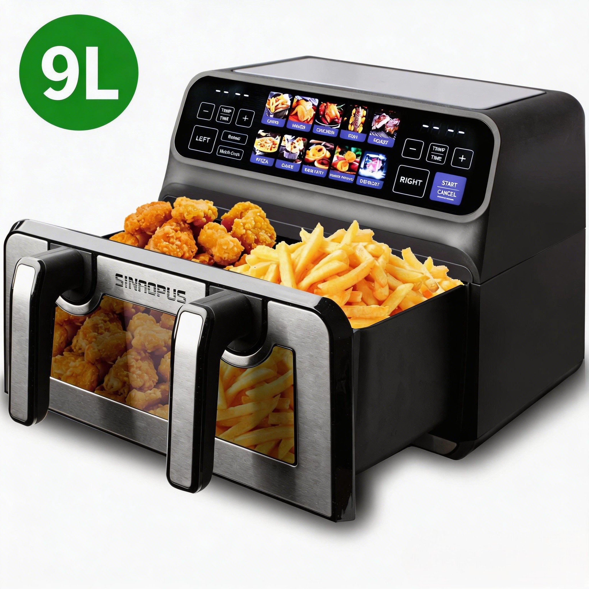 Rolipo Heißluftfritteuse Doppelkammer, 9L, flexibler XXL-Modus, 10-in-1 Funktion, Sichtfenster mit Licht & spülmaschinengeeignet, 2200 W, für Ostern