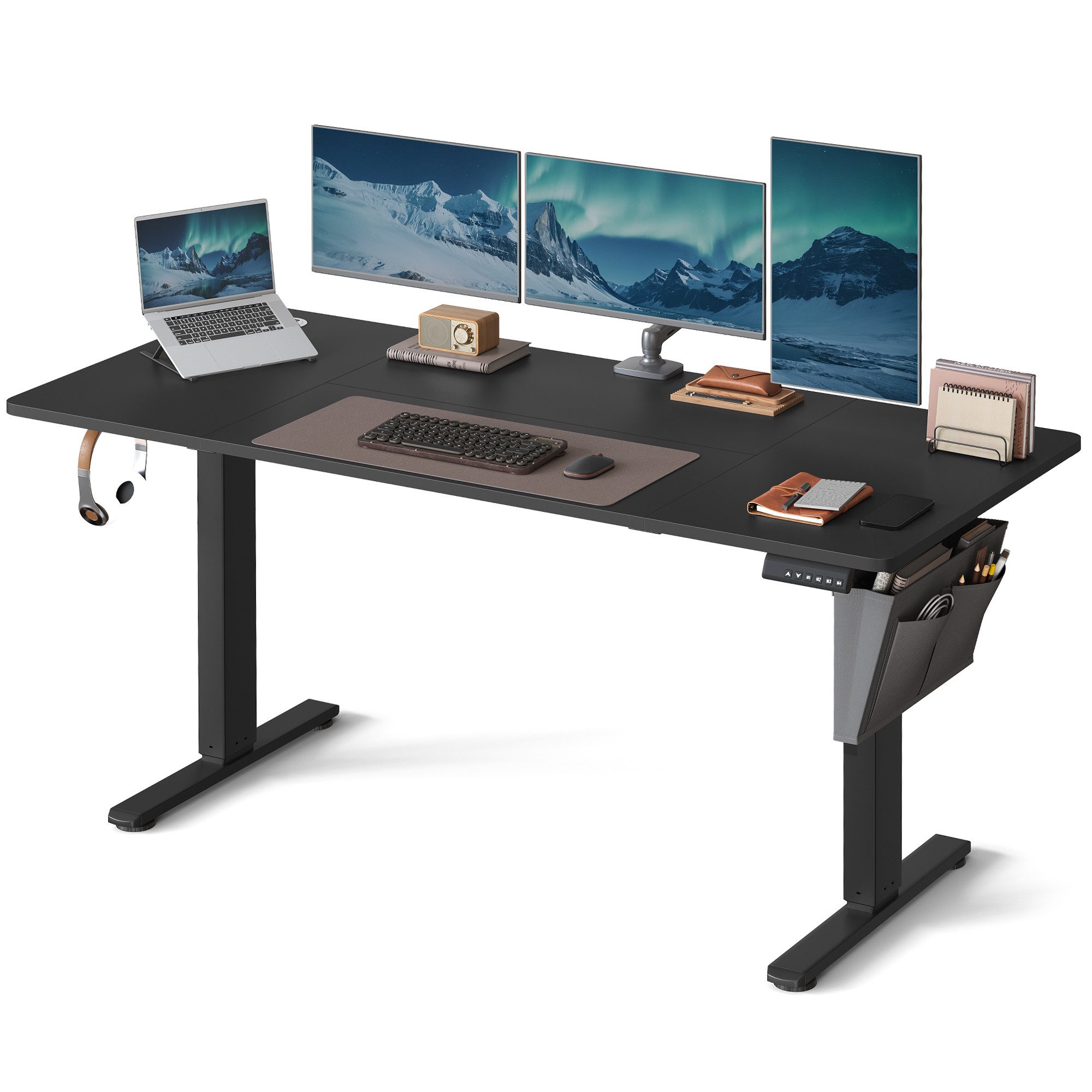 SONGMICS Schreibtisch Höhenverstellbarer elektrisch, 100/120/140/160/180 cm, USB-C-Anschluss, Memory-Funktion für 4 Höhen, mit Stoff-Organizer