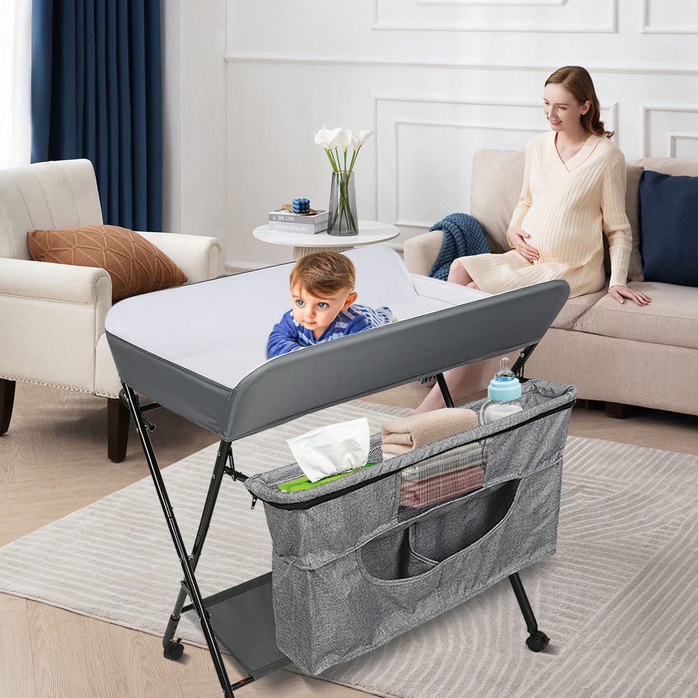 JEOBEST Wickeltisch Baby Wickelkombi, Klappbar, Mobiler Wickelkommode, mit Ablagefächern, für 0-10 Monate Tragkraft 30kg