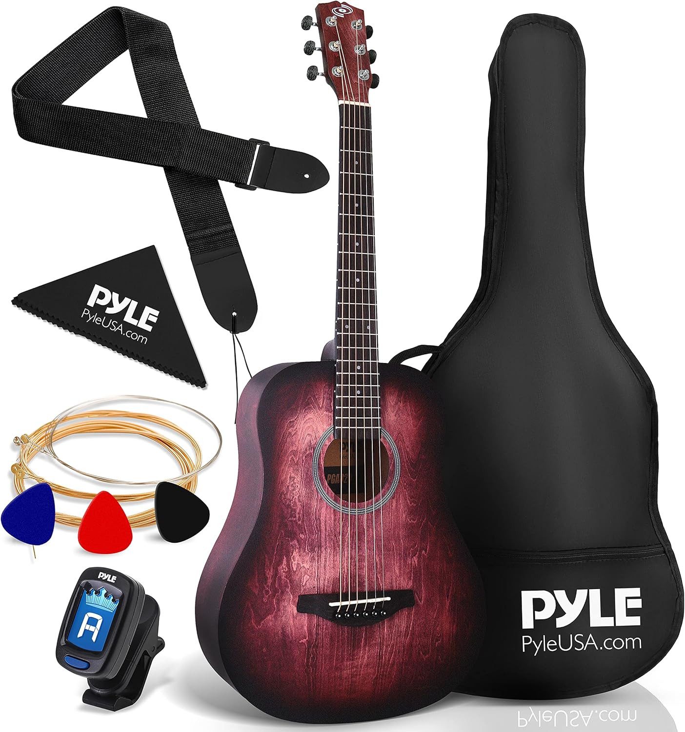 Pyle Akustikgitarre Akustikgitarre Akustik Kinder Gitarre Set - Akustikgitarre mit Saiten, Klassische Gitarre 3/4 für Kinder inkl. Stimmgerät, Tasche