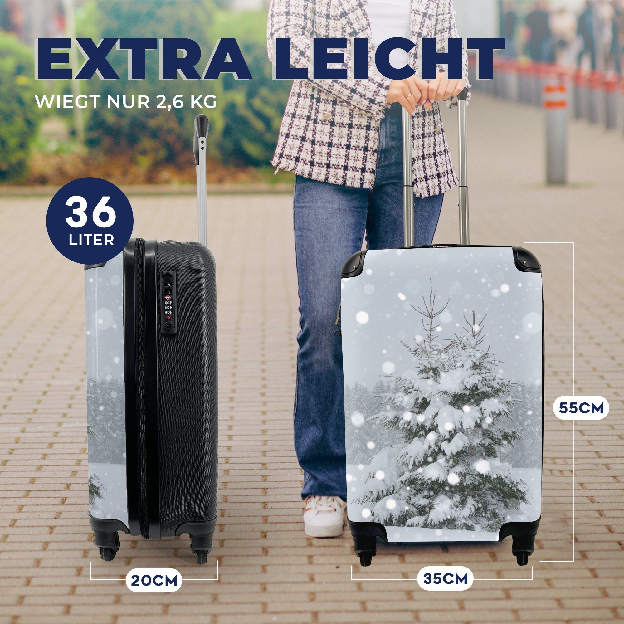 Schneefall mit Reisetasche Ferien, starke Kiefer, Reisekoffer Der Handgepäck 4 auf für Rollen, einer Trolley, MuchoWow rollen, Handgepäckkoffer