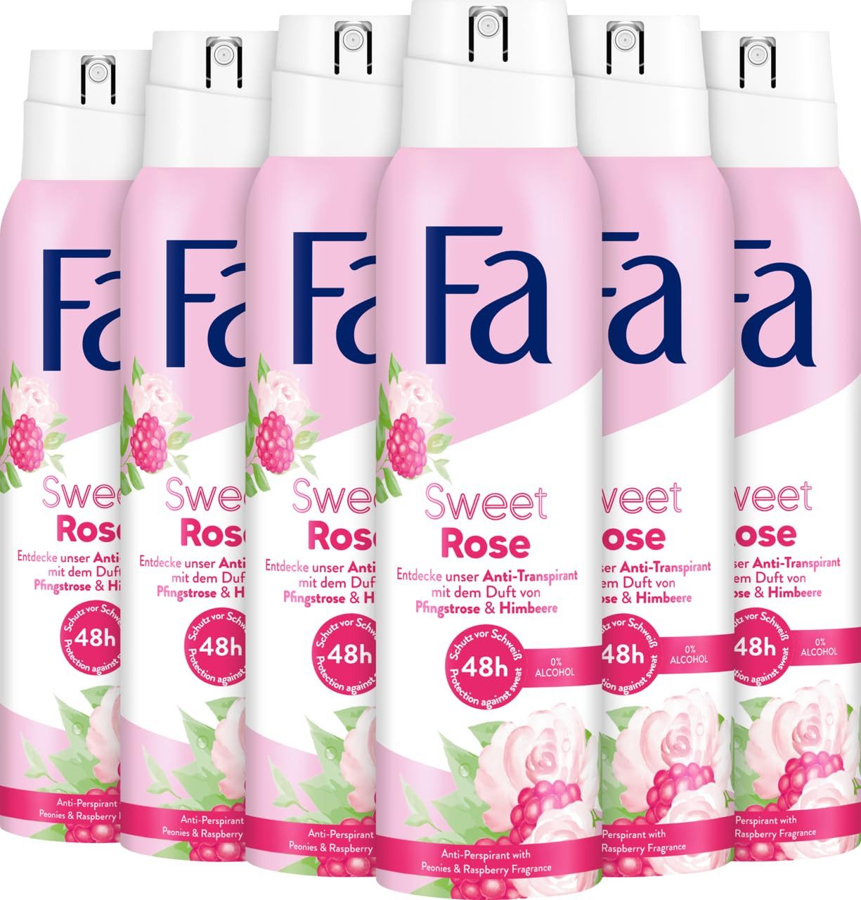 FA Deo-Spray 6er Pack - Fa Deospray Anti-Transpirant - Sweet Rose - 150ml, 6-tlg., Hinterlässt keine Rückstände auf der Kleidung