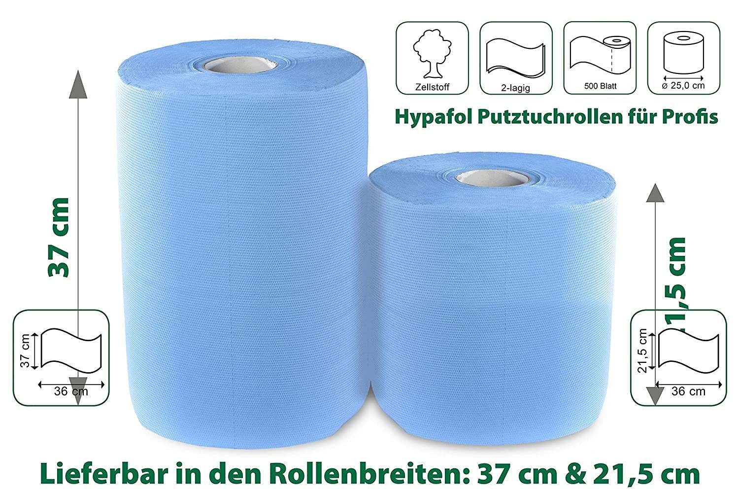 Hypafol Papierhandtuch SET, (mit passendem Spender auswählbar), 2 x blaue Industrierolle