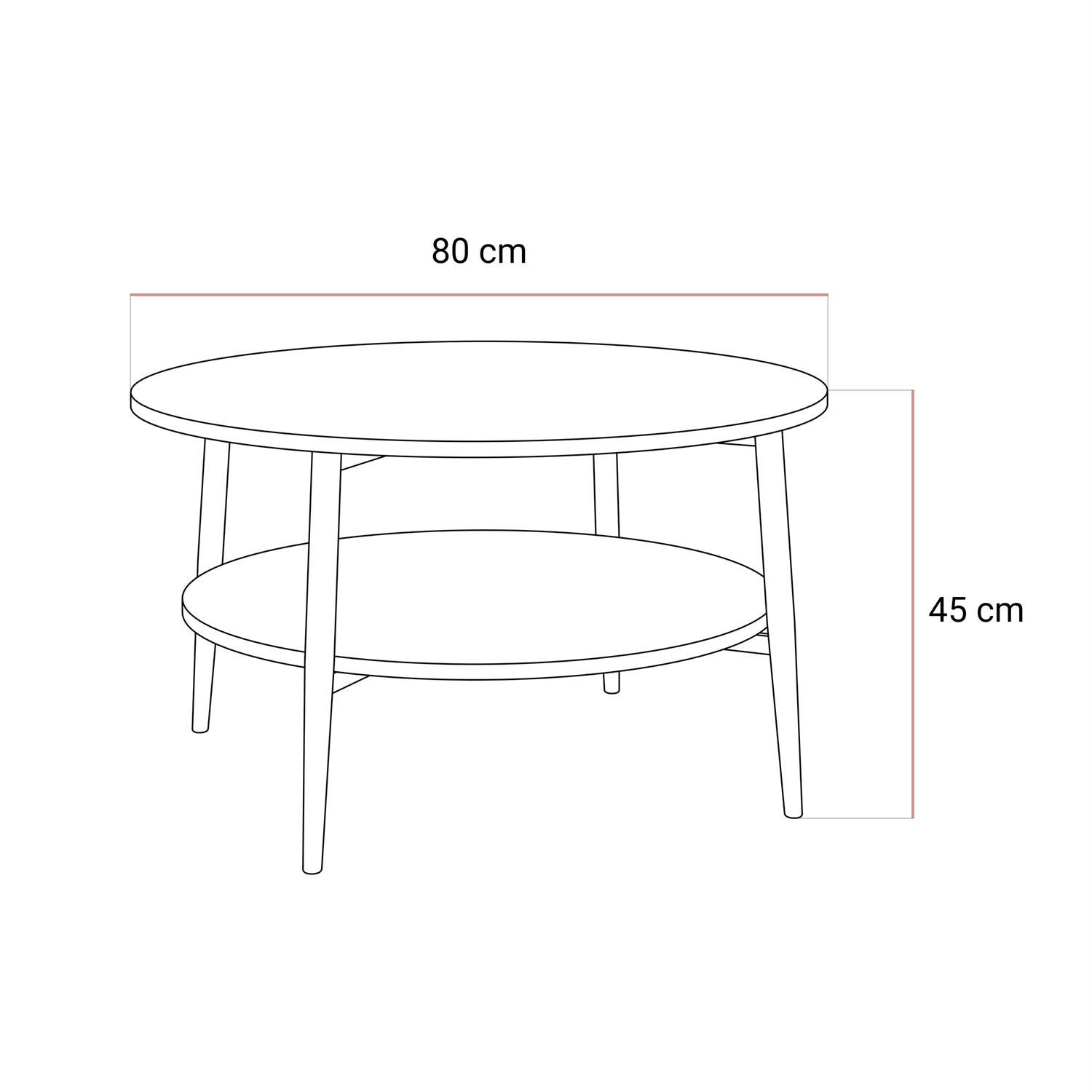 Lookway Couchtisch NORDIC mit schwarzen Beinen, Durchmesser: 80 cm, Höhe: 45 cm – Bild 5 von 5